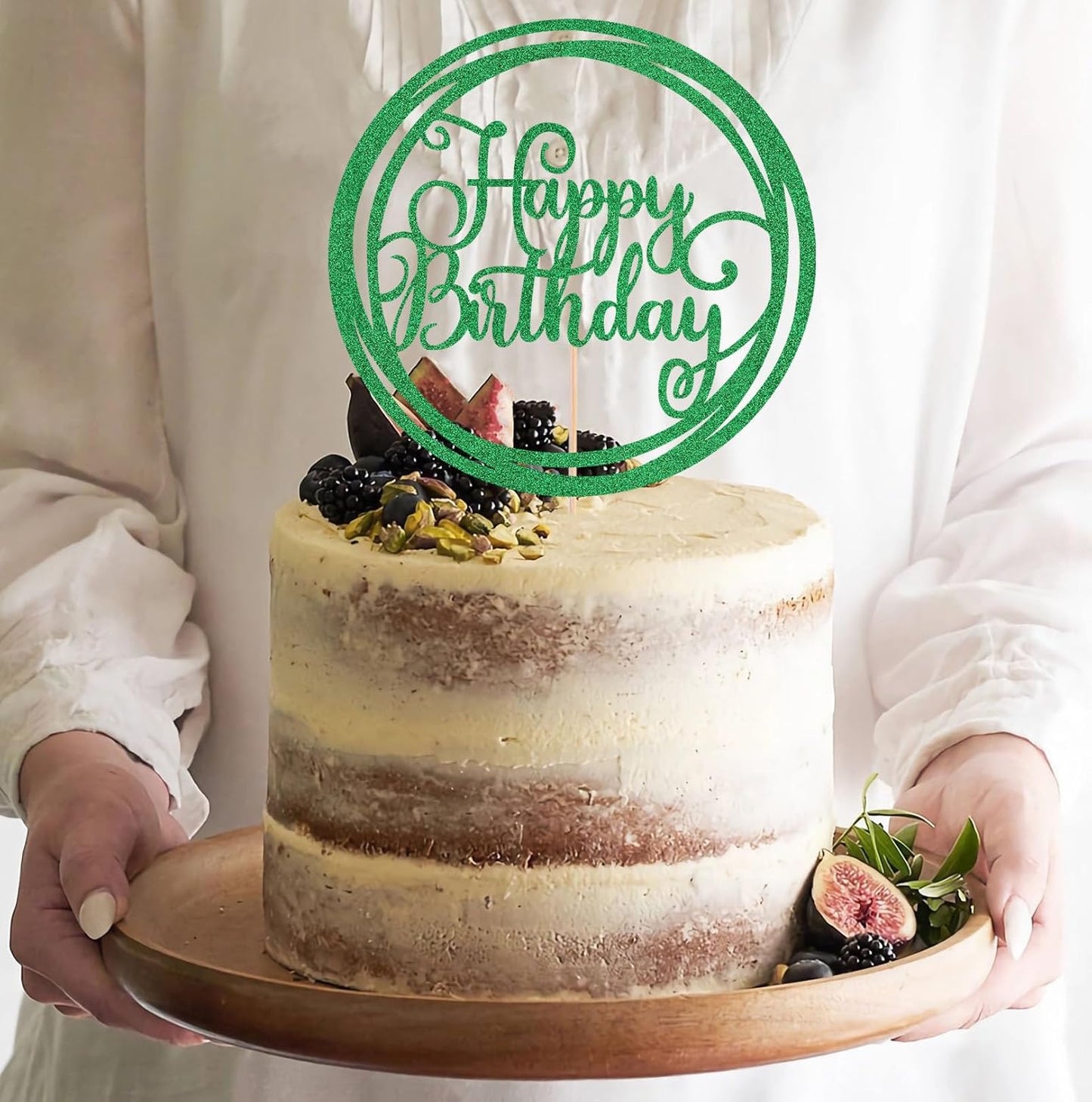 Happy Birthday Cake Topper - Green Glitter Happy Birthday Cake Decoration Supplies for Children or Adults - Happy Birthday Cake Bunting Decor, Photo Booth Props