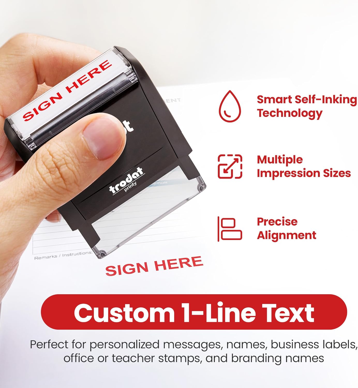 Promot Self Inking 1 Line Custom Stamp - Personalized Name Stamp for Office, Teacher, Address & Business Label Stamp - Choose Font, Ink Color, Pad, Self Inking for Personal & Professional Use - Medium