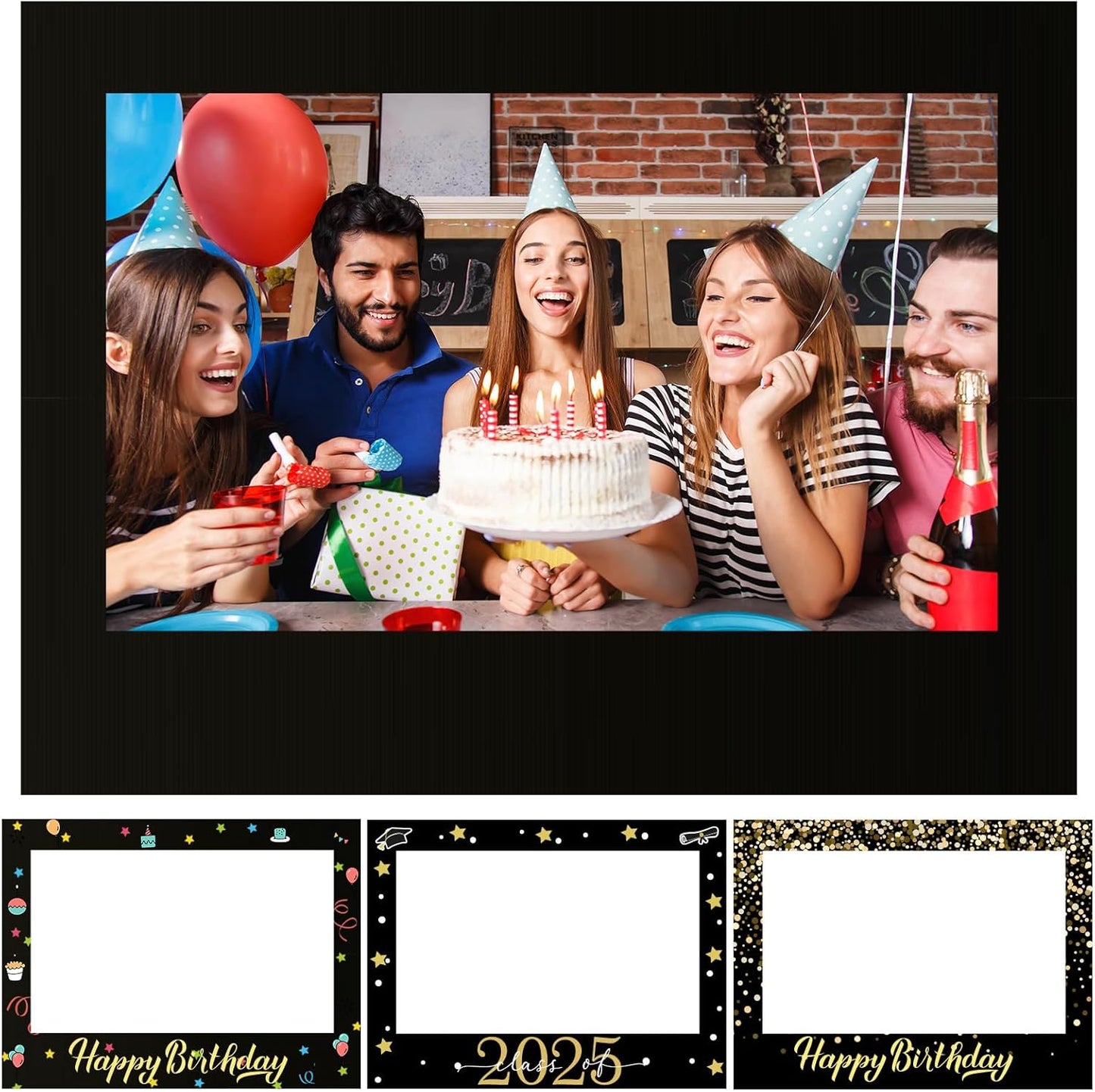 32 x 24 Inch Large Blank DIY Photo Booth Props Picture Frame Party Frame DIY Photo Booth Props Selfie for Birthday, Graduation, Christmas Holiday Party(Black,Horizontal)