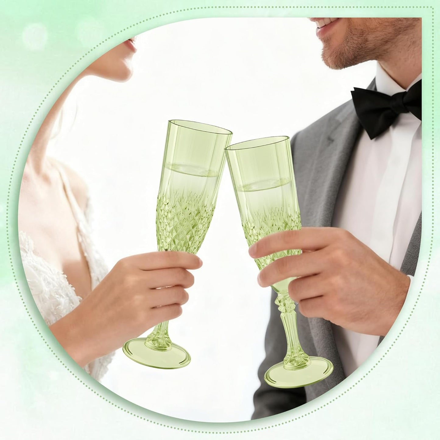 Plastic Champagne Flutes, 24PCS Green Wine Glasses Goblets Cups Reusable Flute, for Weddings Bachelor Parties Toasting and Events(24, Green)
