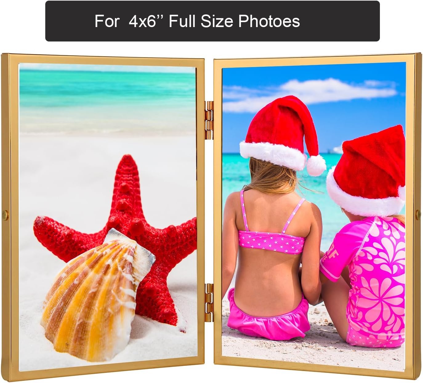 Gold 4x6'' Double Floating Frame For Photo Sizes 2x3'', 3.5x 5'', 4x6'' Metal double Frames for Tabletop/Display, Gold Floating Frame for Gift Wedding, Christmas,Birthady, Home or Office Décor.