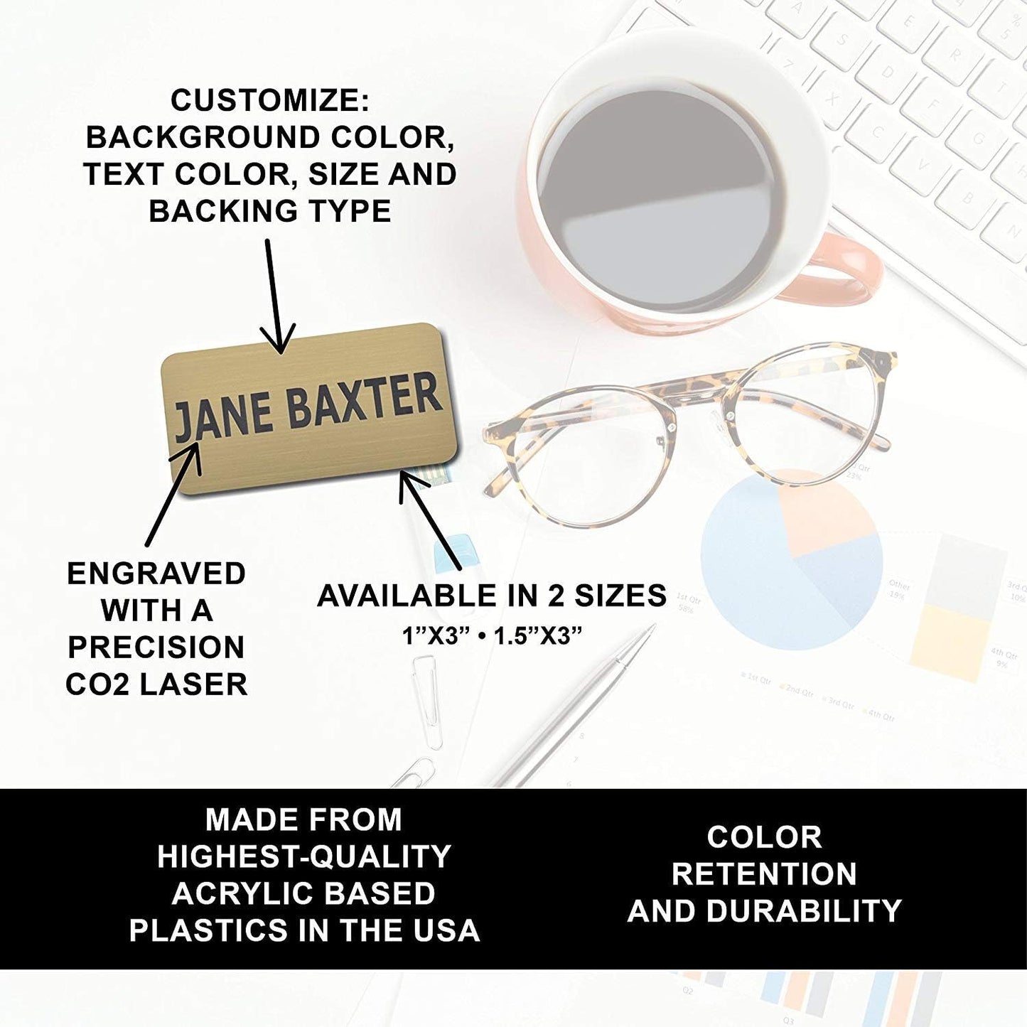 Custom Engraved Name Tag Badges – Personalized Identification with Pin or Magnetic Backing, 1.5 Inches x 3 Inches, Pine Green/White