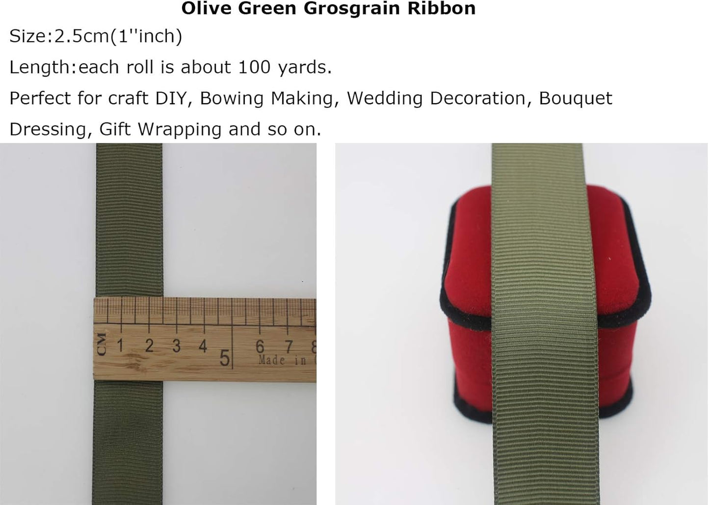 Jesep One Roll 100 Yards 1" Soild Grosgrain Ribbon Boutique Gift Wrapping Package Ribbon, DIY Crafts Bow Hair Headband Accessories Assorted Ribbon#570 (1" 25mm, Olive Green)