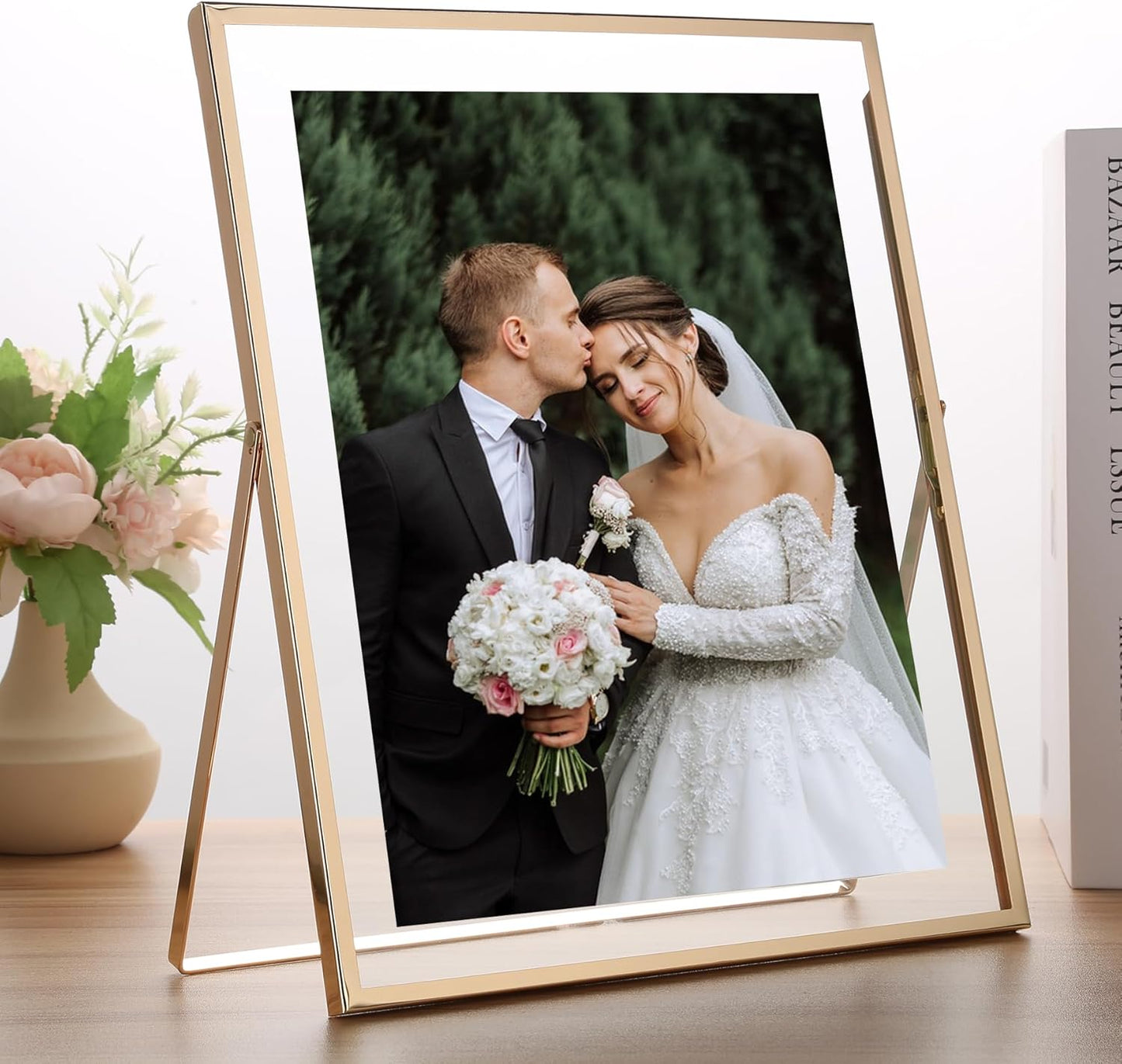Gold 10x12'' Floating Frame Set of 2,For Photo Sizes 5x7'', 7x9'', 810'', 8.5x11'', Metal Frames for Tabletop/Shelf Display,Classy Gift Choice for Wedding,Birthady,Home or Office Decor