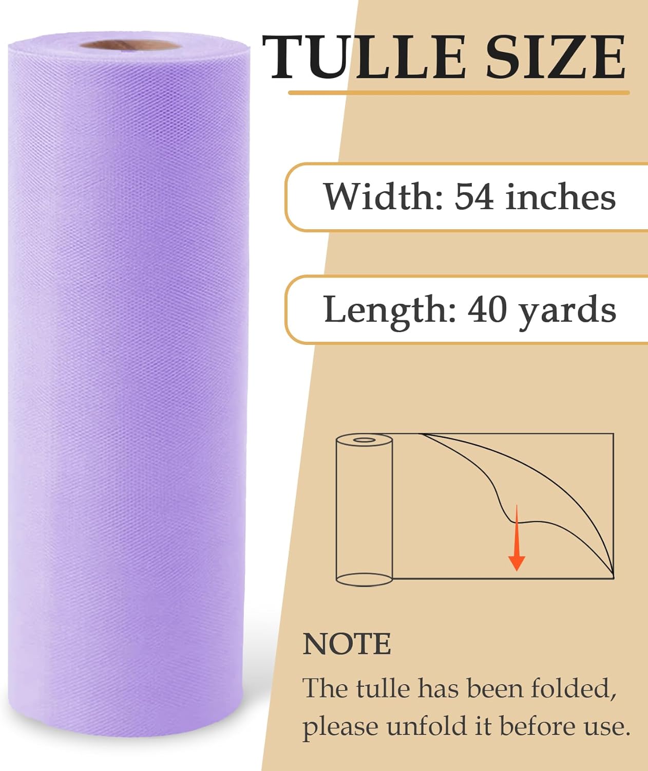 Lavender Tulle Fabric Roll, 54" x 40 Yards (120FT) Tulle for Wedding Decoration DIY Tutu Party Backdrop Baby Shower Table Skirts Gift Wrapping