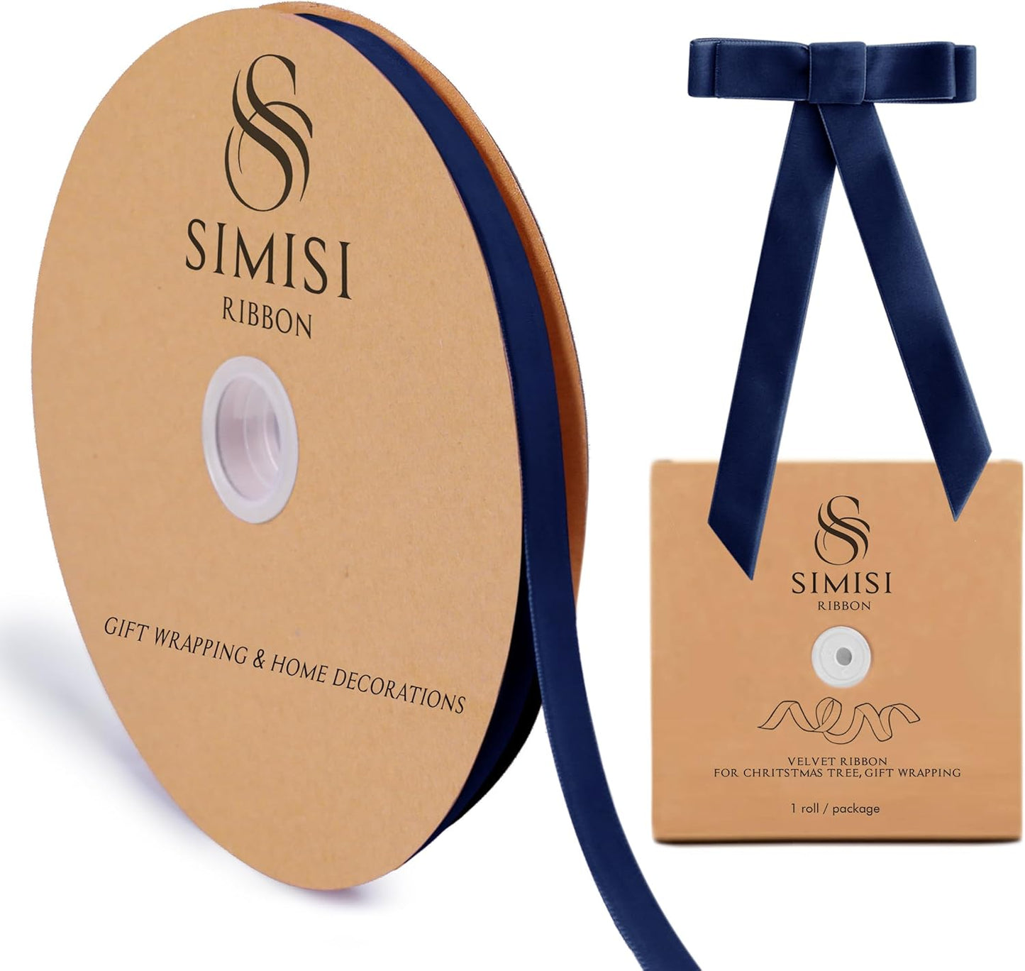 Navy Blue Velvet Ribbon 3/8'' 25 Yards for Christmas Tree, Gift Wrapping, Flower Bouquet, Wreath Decorations, Bow Making