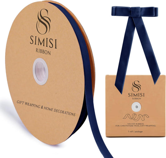 Navy Blue Velvet Ribbon 3/8'' 25 Yards for Christmas Tree, Gift Wrapping, Flower Bouquet, Wreath Decorations, Bow Making