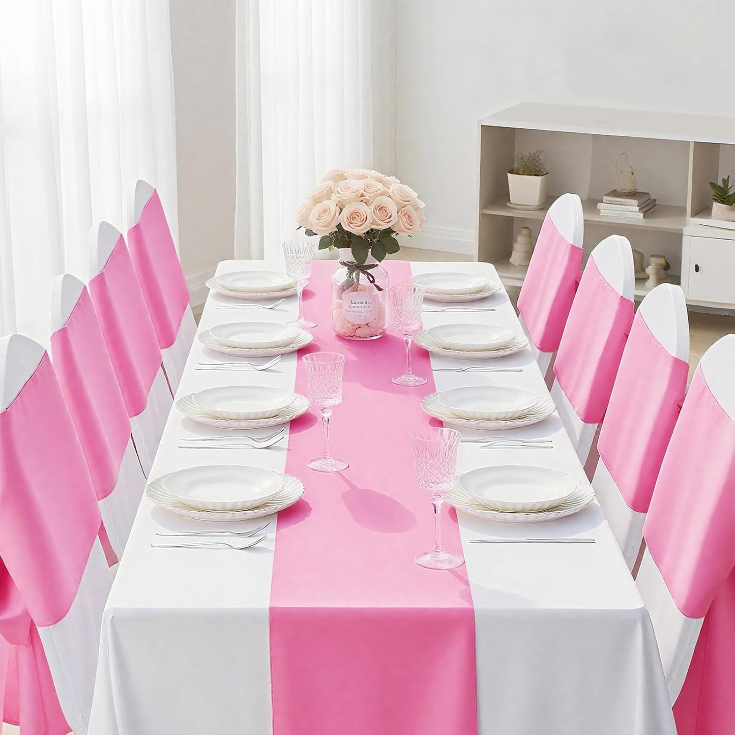 SHEJIZE 2 Pack Pink Satin Table Runner 12x108 Inches Long, Bright Silky Smooth Satin Table Runner Table Decor for Wedding Banquet Christmas Prom Event Birthday Party