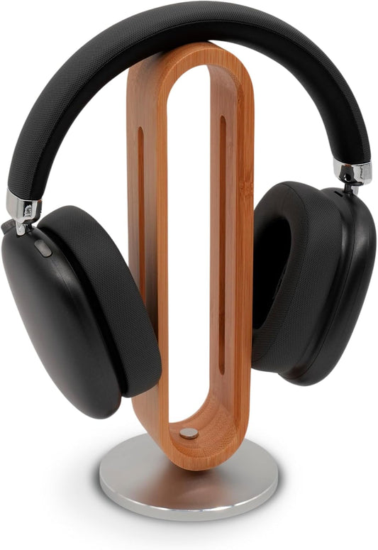 Headphone Stand for Desk – Premium & Minimalist Headset Holder with Round or Oval Base for Gaming, Office & Home (Bamboo, Oval)