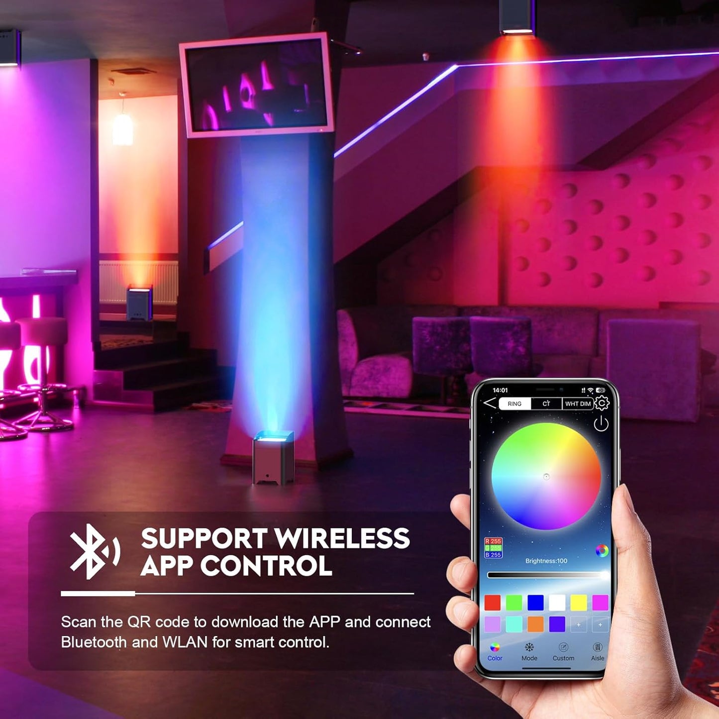 9600mAh Wireless Uplights, 6x18W RGBWA UV Rechargeable Stage Lights, APP/DMX512/Remote Controlled Par Lights, Battery Powered Uplights for Show, Party, Festival, Event, 6 Pack