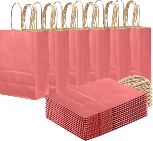 qiqee Pink Gift Bag with Handles Bulk 24Pcs Paper Bags -8.3"x6"x3. 15" Party Favor Bags - Solid Color