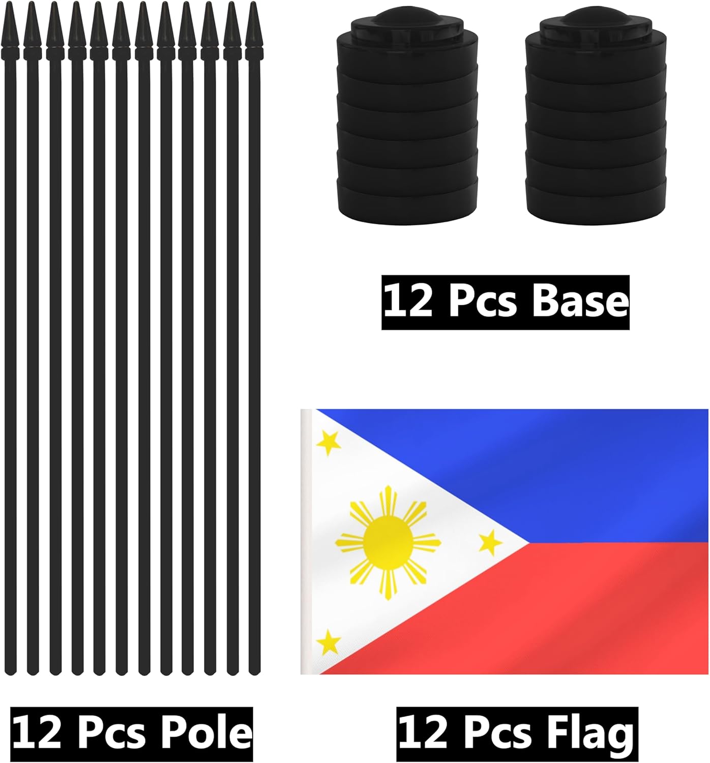 12 Pack Miniature Office Flags, Small Philippine Desktop Flags with 12" Black Pole and Base, Offices, Classroom, Home, Festival Decoration