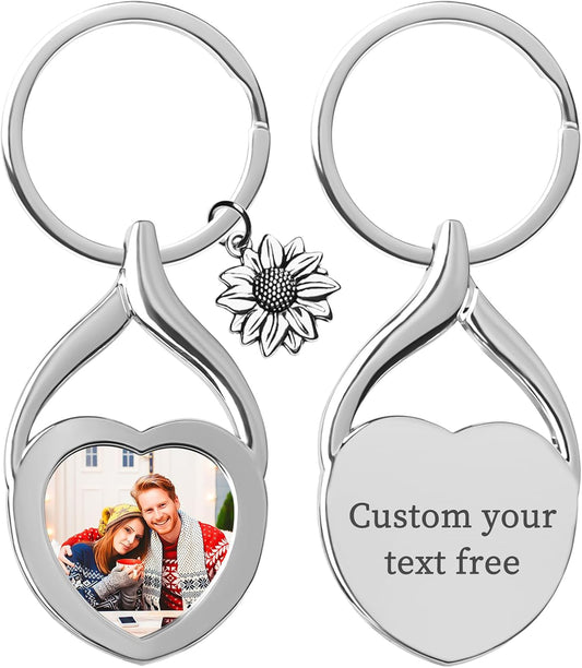 Double Side Custom Keychain with Picture Personalized Engraving Photo Text Customized Gifts for Men Women