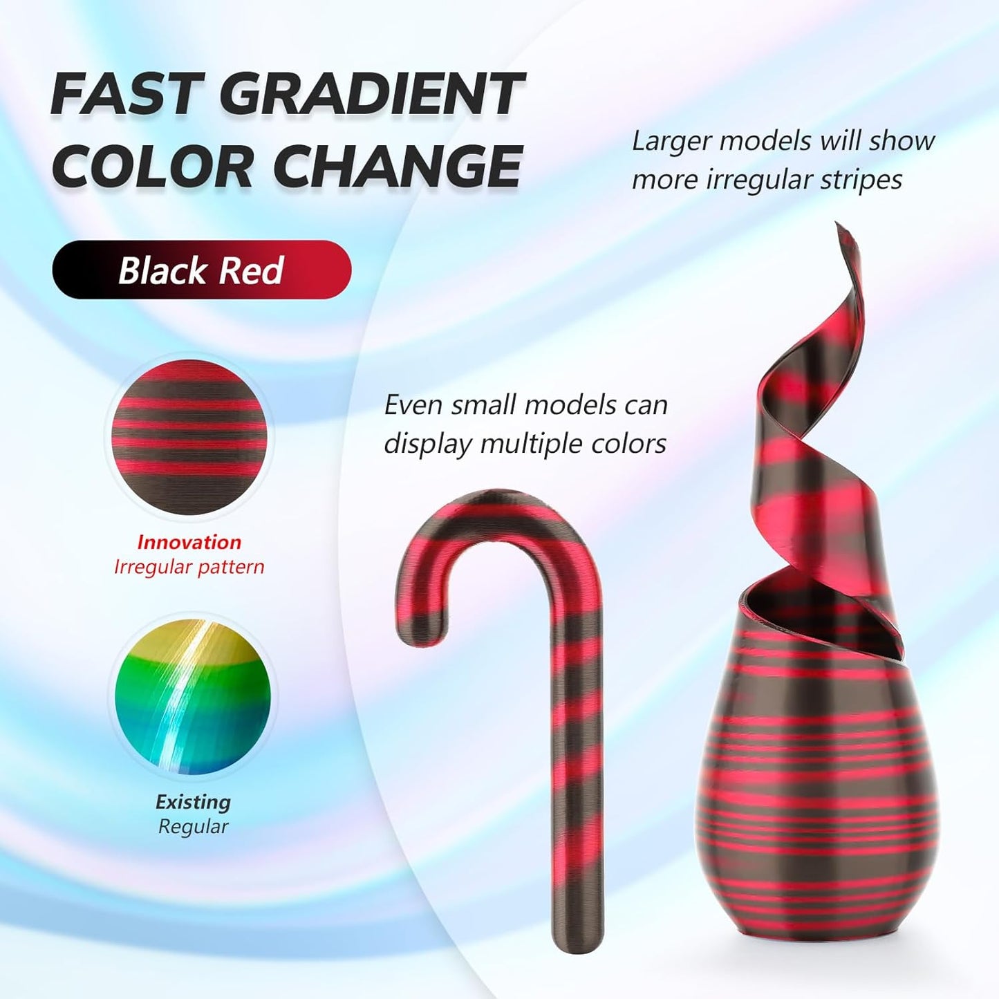 AMOLEN Silk PLA 3D Printer Filament, Shiny Multicolor Rainbow PLA Filament 1.75mm, Fast Color Change PLA 3D Printing Filament for Most FDM 3D Printer, Black Red, 1kg (2.2lbs)