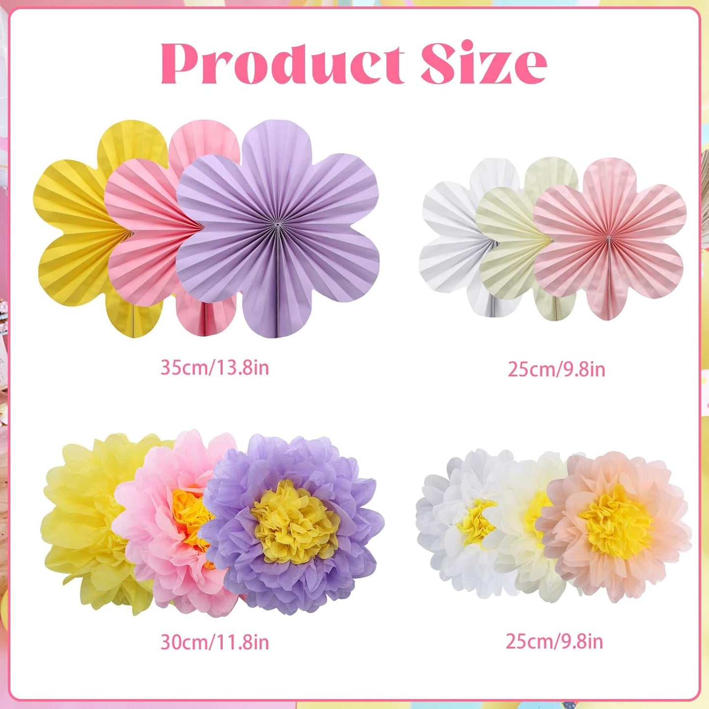 BestoFun 12PCS Paper Flowers Fans Colorful Party Decorations Tissue Paper Flowers Decorations for Girl Groovy Birthday Baby Shower Wedding Bachelorette Room Wall Hanging Décor