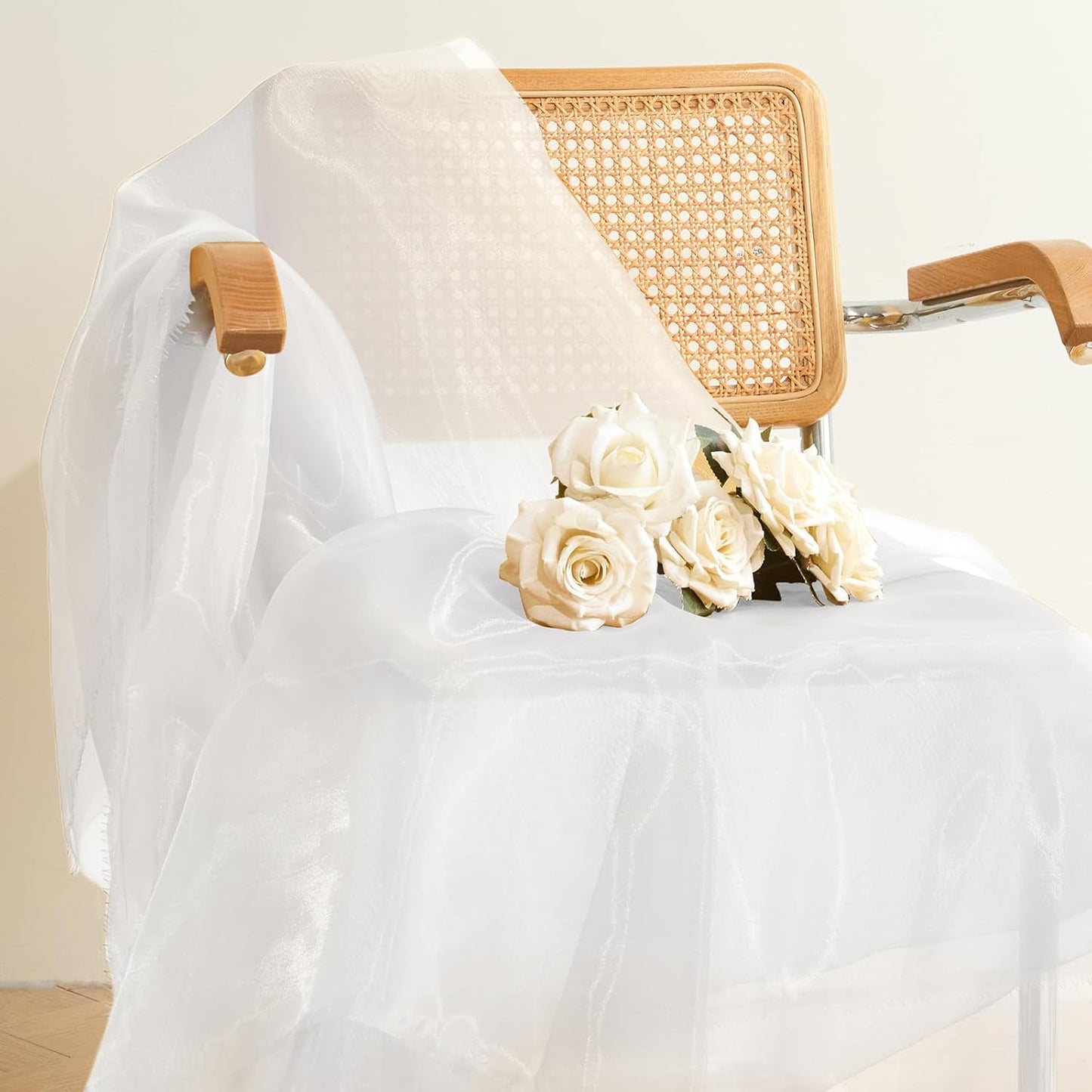 P Pothuiny Sheer Organza Fabric by The Yard, 10 Yards x 60 Inch Wide Bridal White Organza Tulle Fabric Roll Shiny Gauze Fashion Dress Sewing Craft for Wedding Party Decorations Backdrop