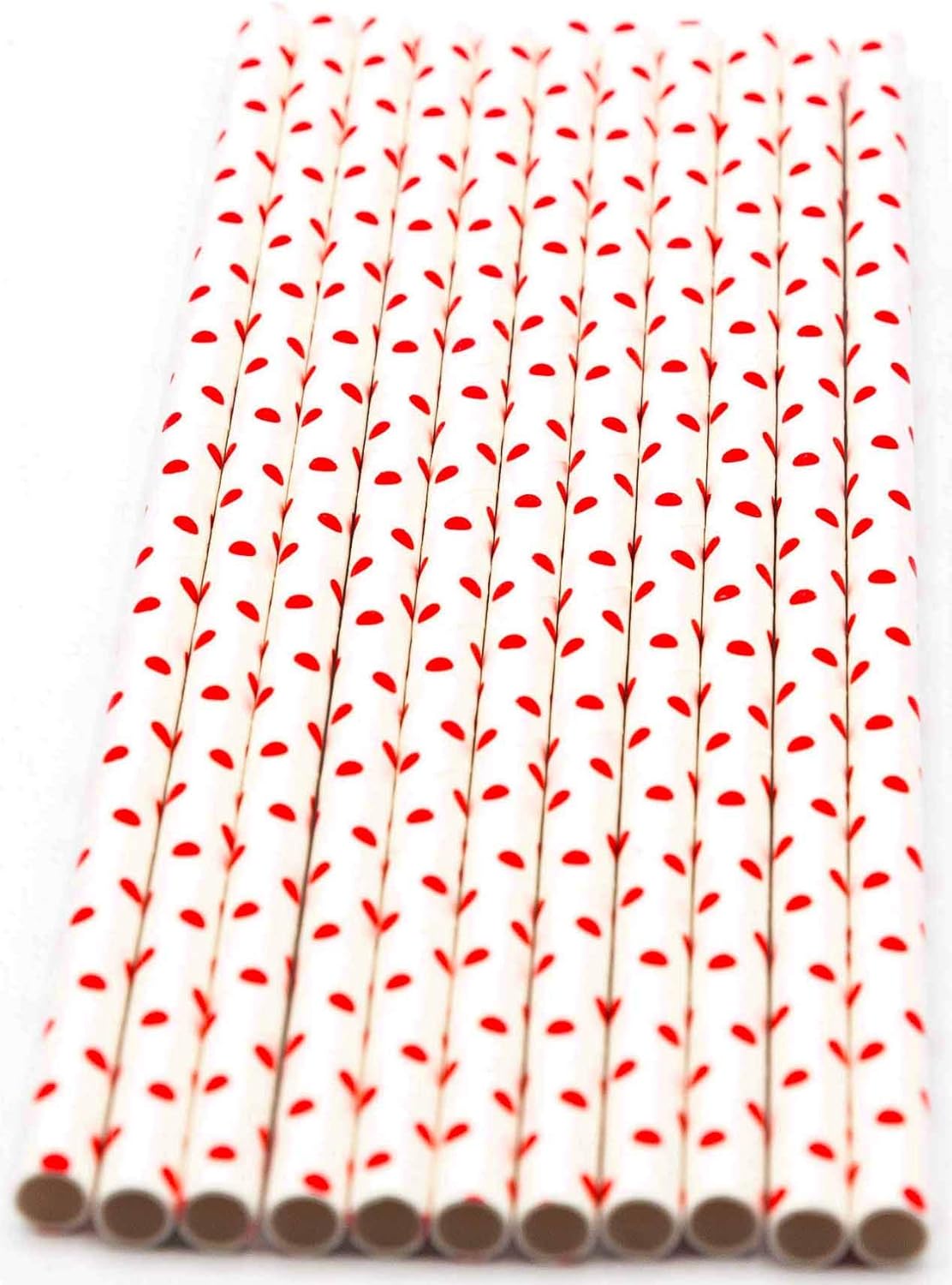 Pack of 300 Red Polka Dot Biodegradable 4-Ply Paper Drinking Straws (Compostable, Non-toxic, BPA-free)