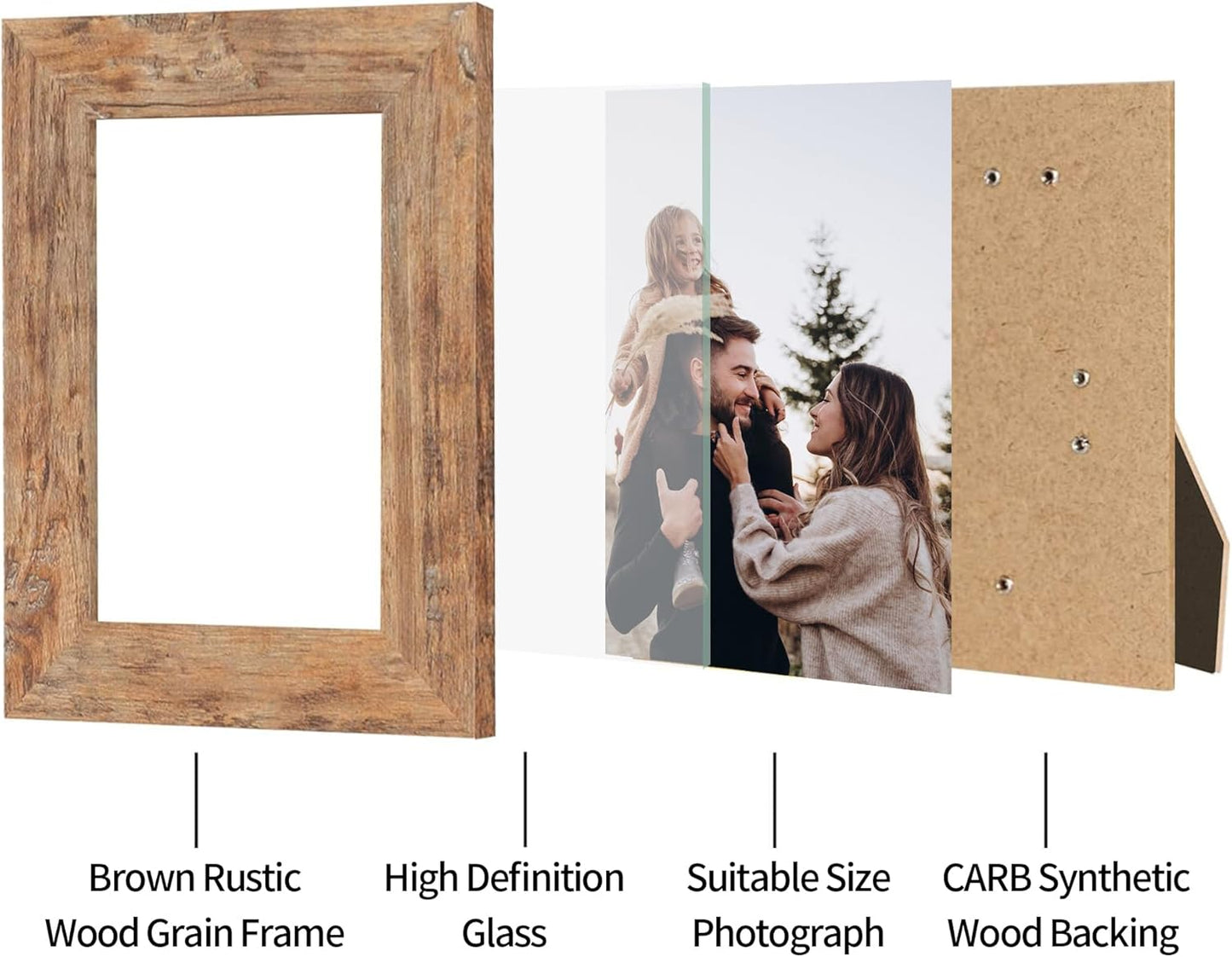 4x6 Picture Frame Set of 4 with High Definition Real Glass, Mixed Color Wood Photo Frames for Desktop Display and Wall Mounting