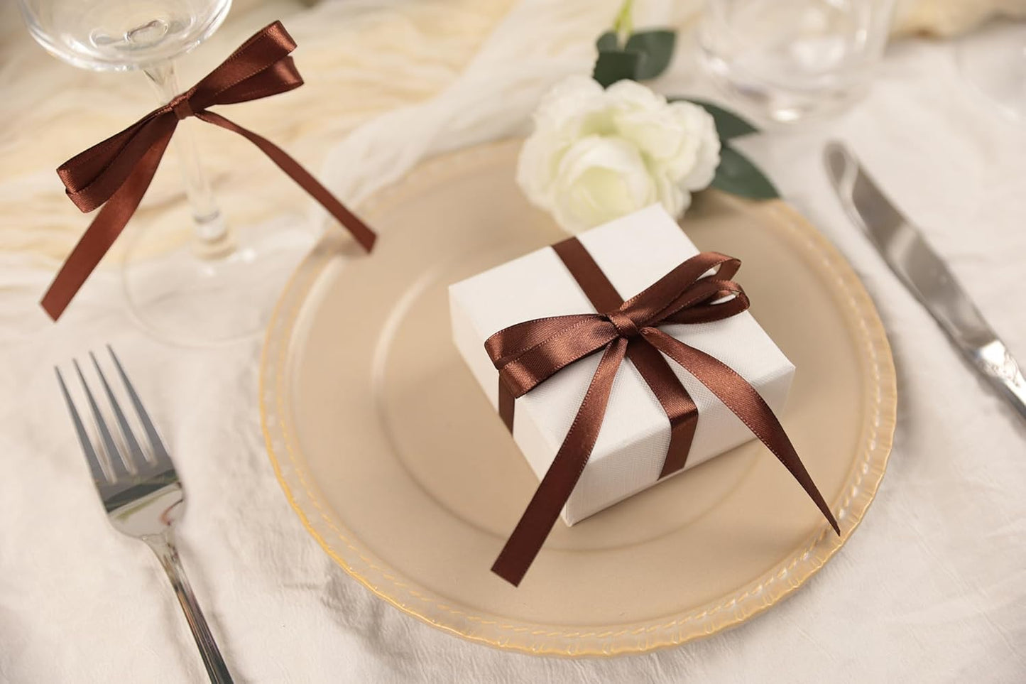 Dark Brown Satin Ribbon 3/8 inch X Continuous 25 Yards, Single Face Polyester Ribbon Perfect for Gift Wrapping, Flower Bouquet, Wedding Decor, Crafts, Bow Making, Sewing and More