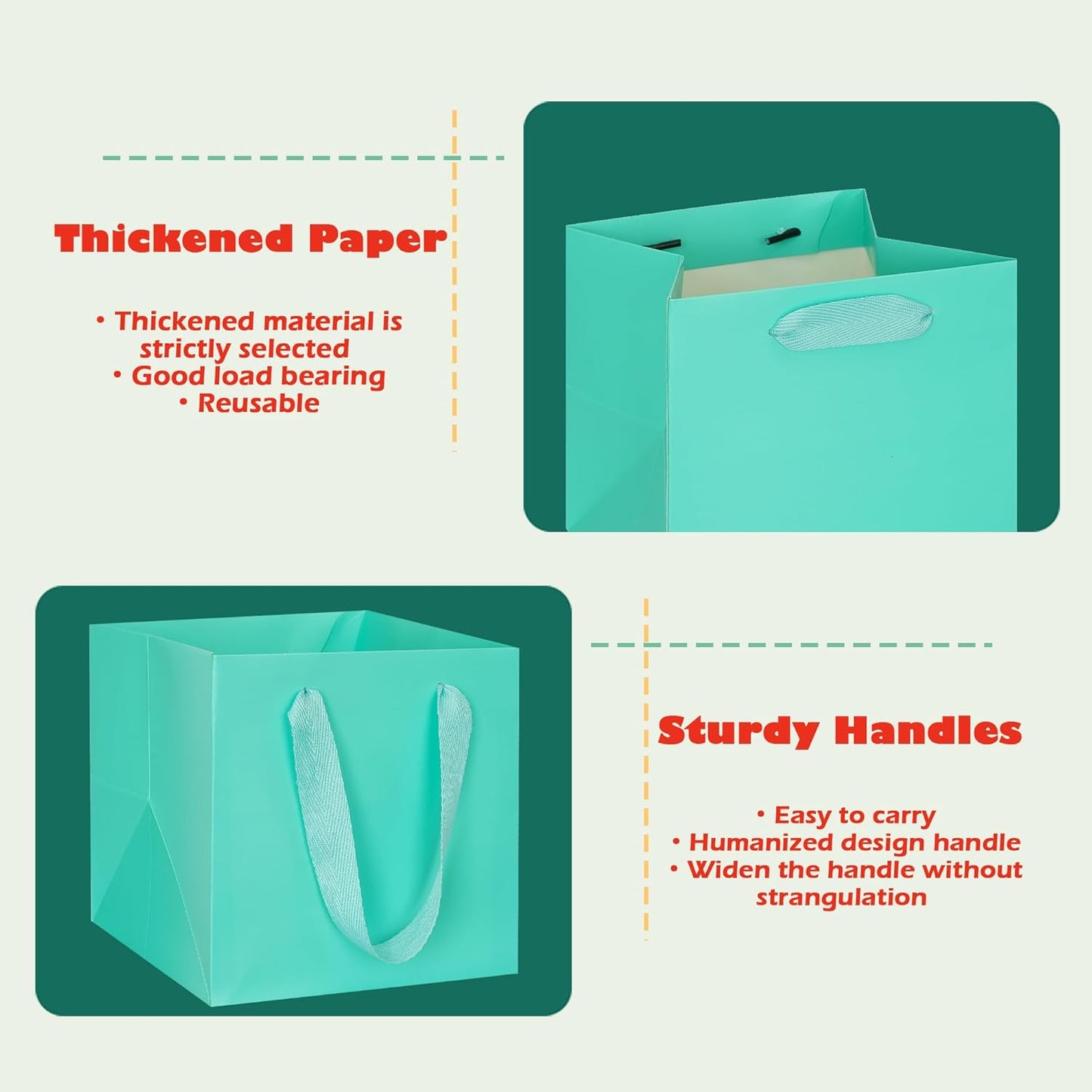 ADIDO EVA Teal Blue Square Gift Bags Small Size Square Bottom Paper Bags with Handles for Party Favor, Shopping Bag (6x6x6 In, 10 CT)