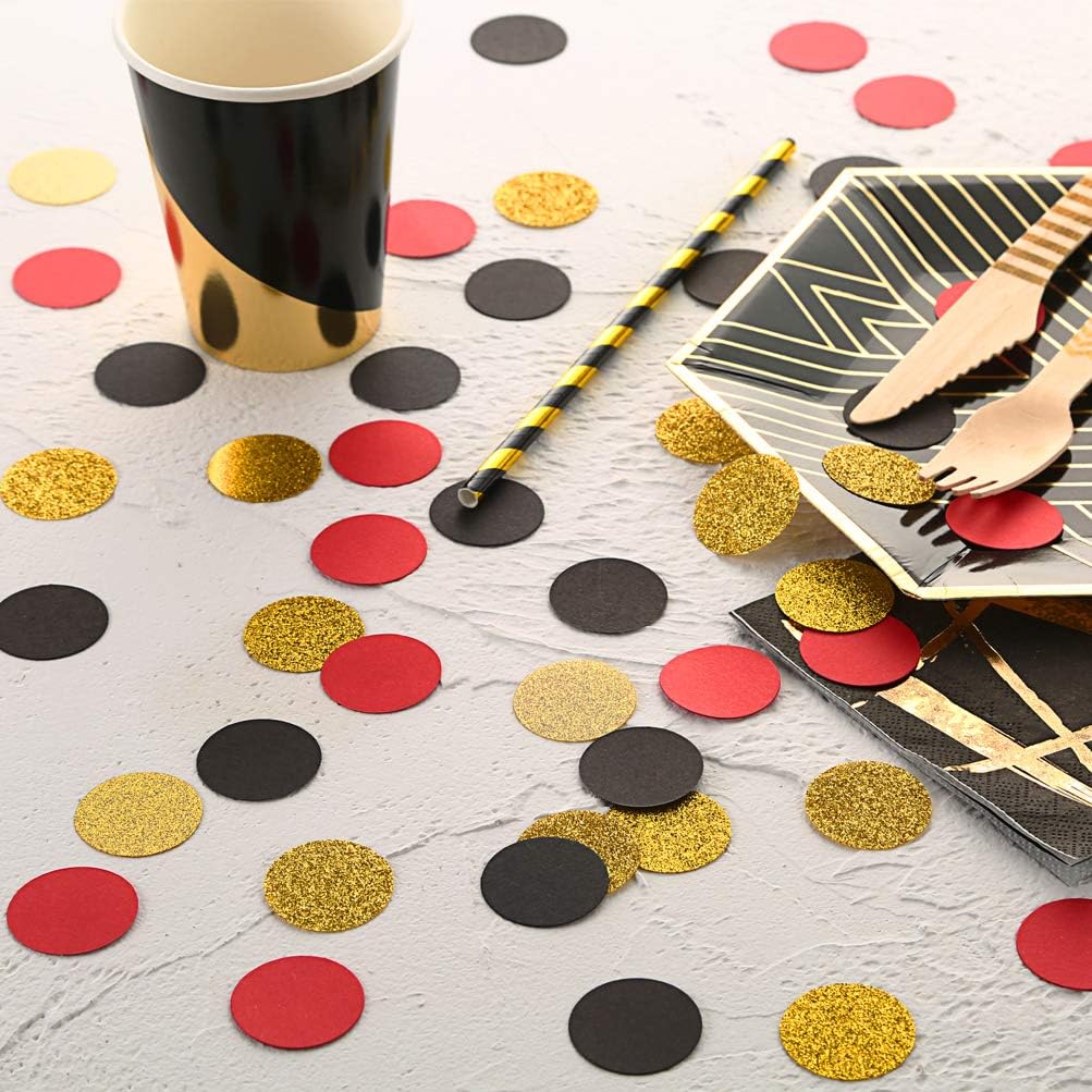 Glitter Confetti Circles Table Decoration and Wedding Party Decoration, 1.2’’ in Diameter (gold glitter, black, red,300pc)