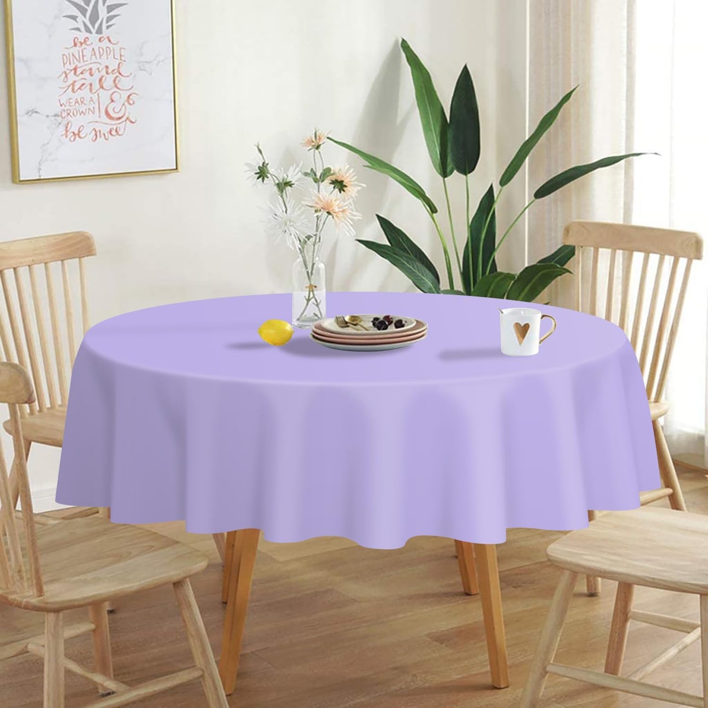 QIKSION Lavender Round Tablecloth 3 Pack, 84 Inch Plastic Table Cover Disposable for Parties