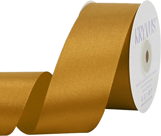 Gold Satin Ribbon 1-1/2 inch X Continuous 25 Yards, Single Face Polyester Ribbon Perfect for Gift Wrapping, Flower Bouquet, Wedding Decor, Crafts, Bow Making, Sewing and More