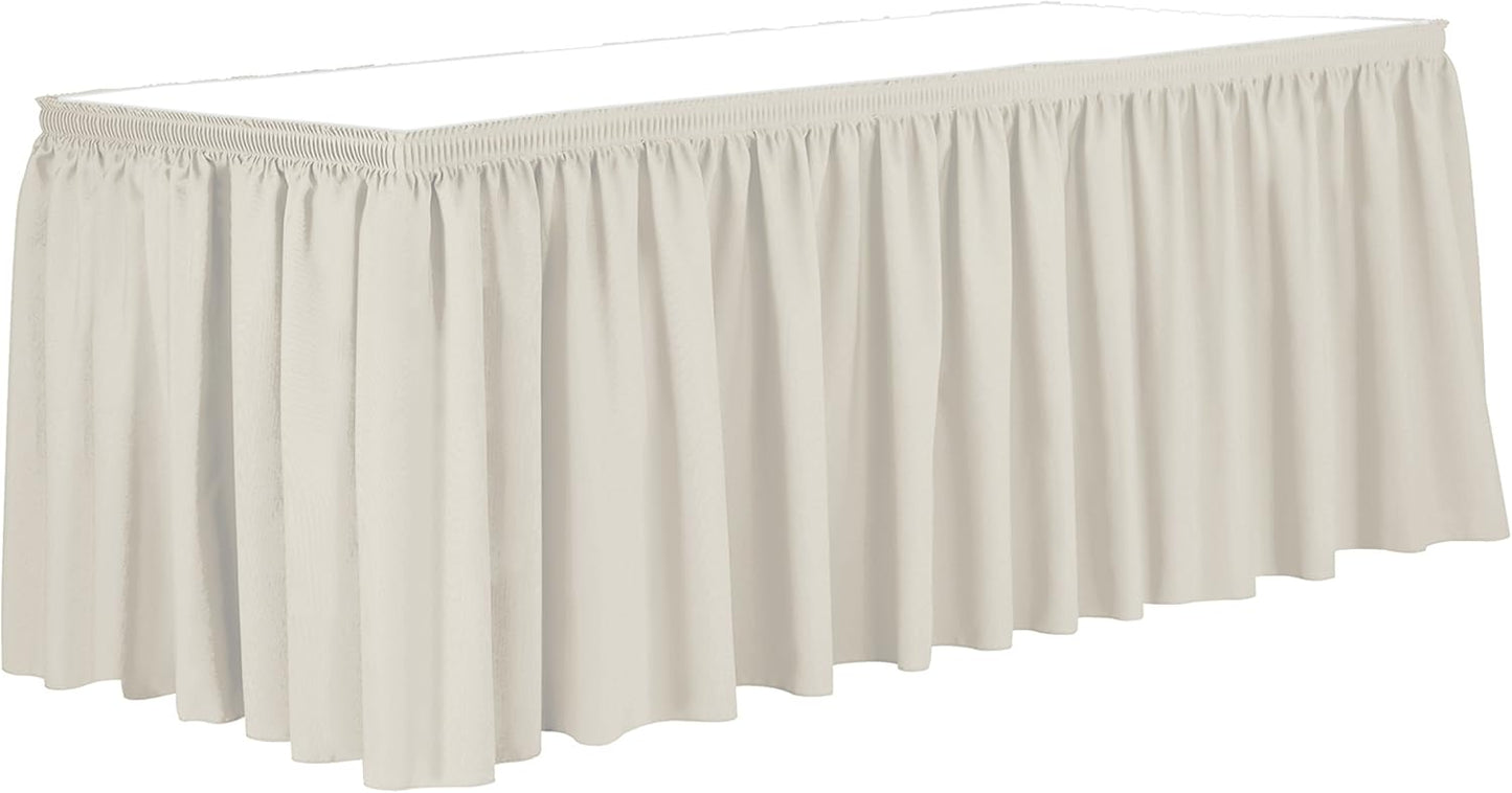 Ultimate Textile Pleat Polyester Fabric Table Skirt - Machine Washable Flame Resistant with Clips for Events, Weddings & Trade Shows, Cut & Sewn in Paterson, NJ - Ivory, 7' Shirred Pleat