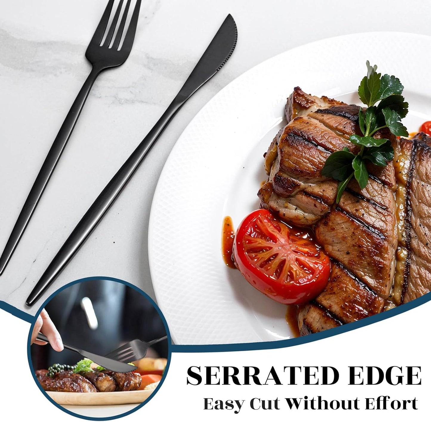 NOCCUR 40-Piece Stainless Steel Black Silverware Set for 8 - Black Utensils Set Include Knives Spoons and Forks for Home&Party