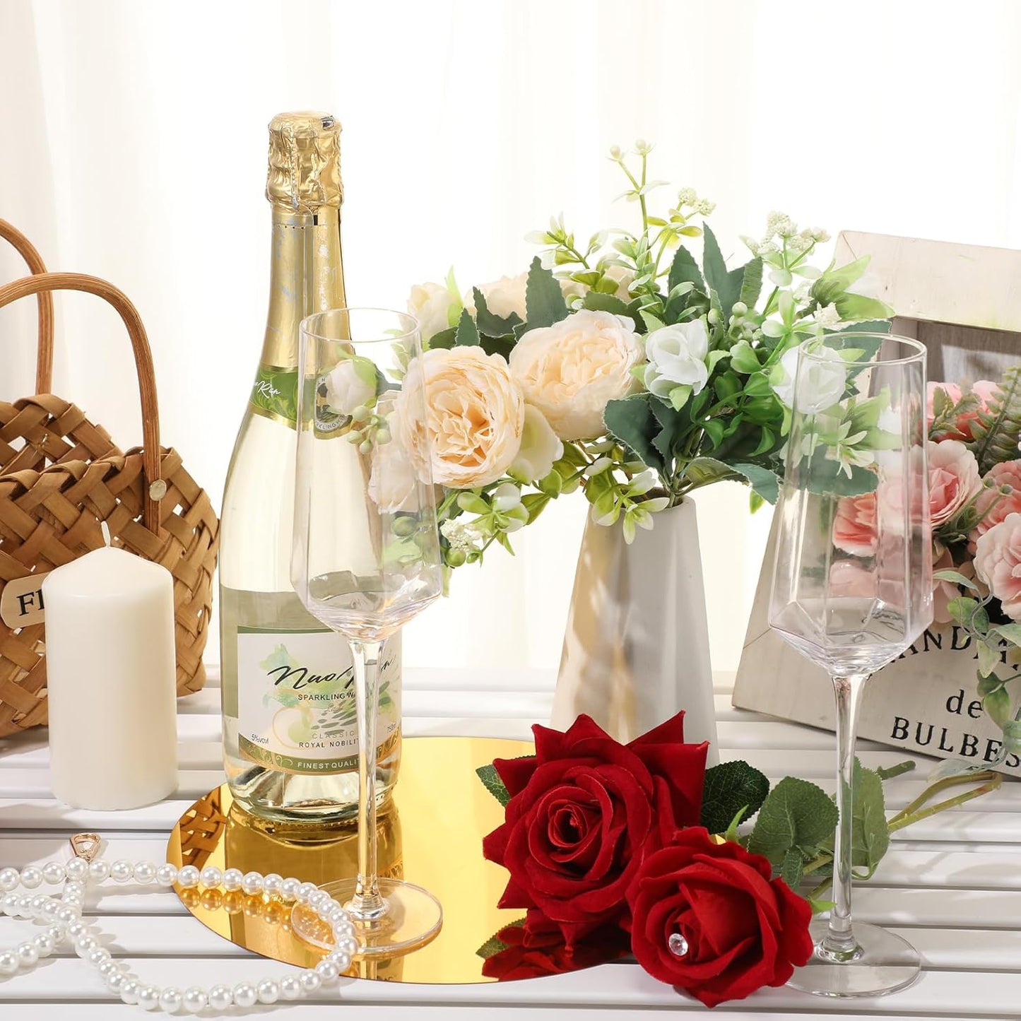 Thyle 6 Pcs 10 Inch Acrylic Round Mirrors for Tables Centerpieces Circle Mirrors Candle Plates for Wall Wedding Table Centerpieces for Baby Shower Party, Thickness 1 mm (Gold)