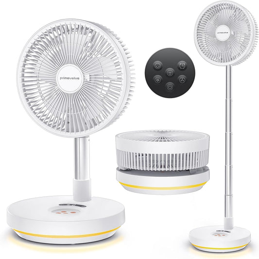 Primevolve Portable Rechargeable Oscillating Fan, Battery Operated Fan Adjustable Height, USB Home Office Outdoor Camping Travel, White 10"