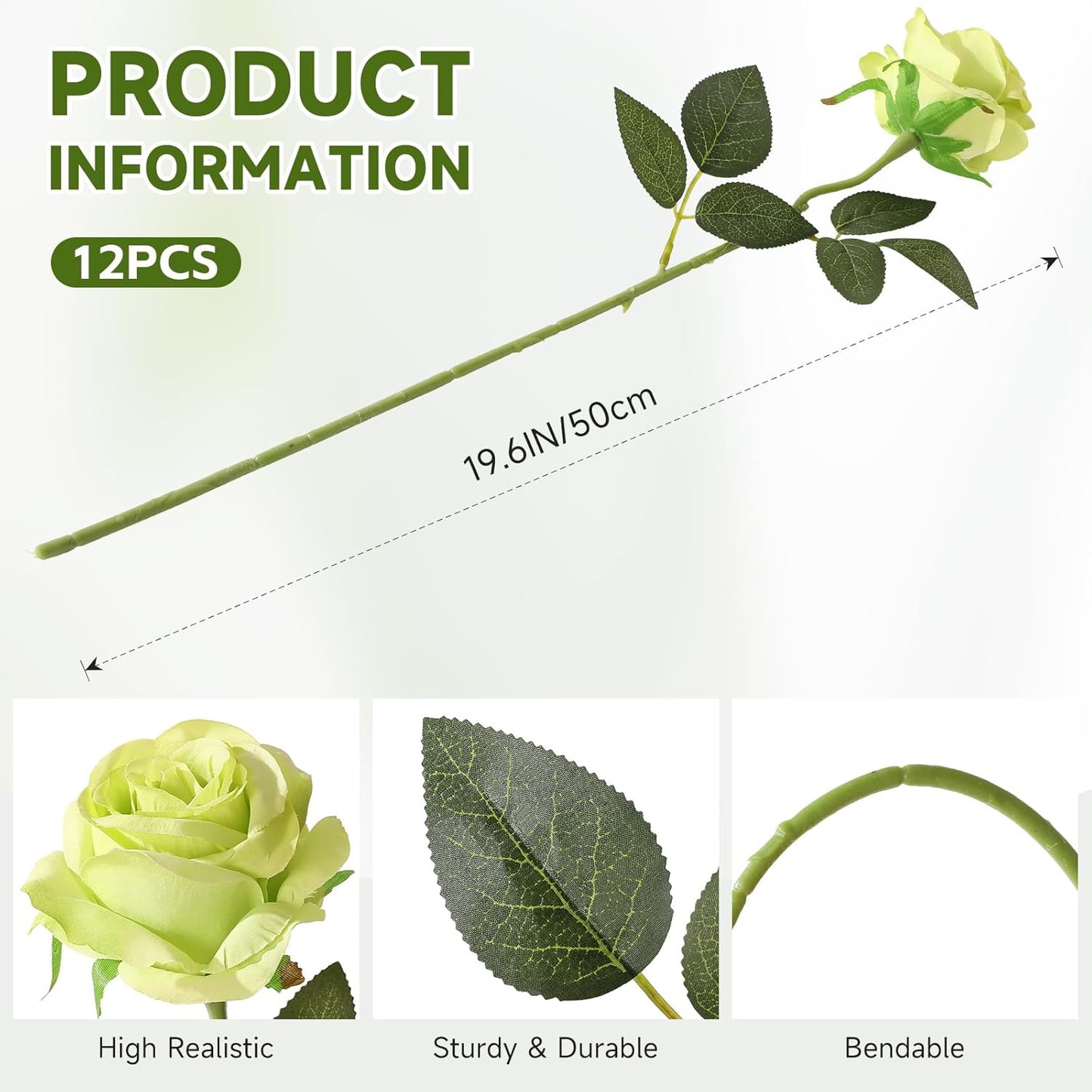 Tifuly Green Roses Artificial Flowers -12Pcs Realistic Single Long Stem Fake Silk Roses Bouquet for Party Home Wedding Centerpiece Hotel Office Decor