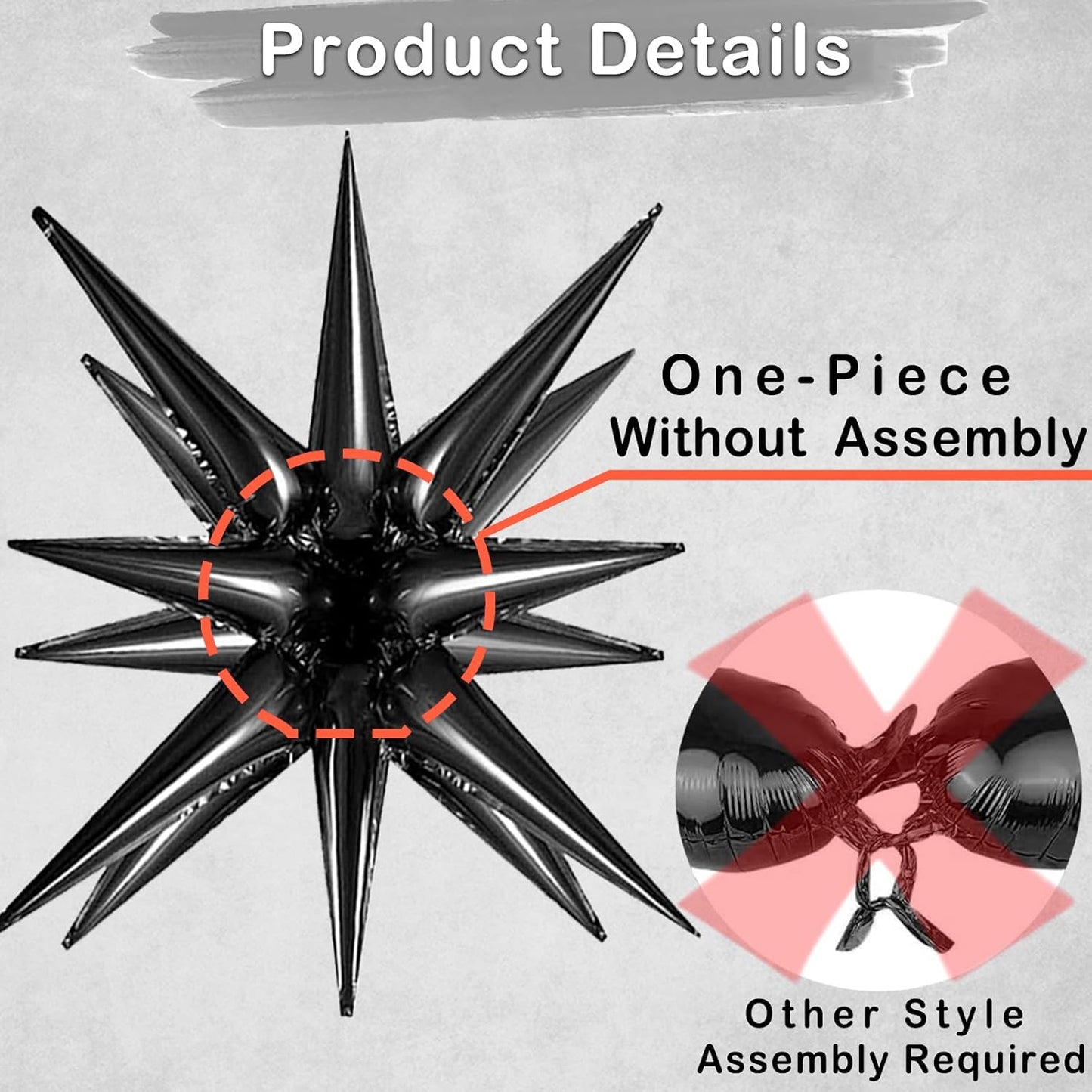 6 Pcs Explosion Star Foil Balloons- 12 Point Star Balloons,Black Spike Balloon and 10Pcs Four Pointed Balloon for Party Supplies Christmas Birthday Wedding Photo Booth