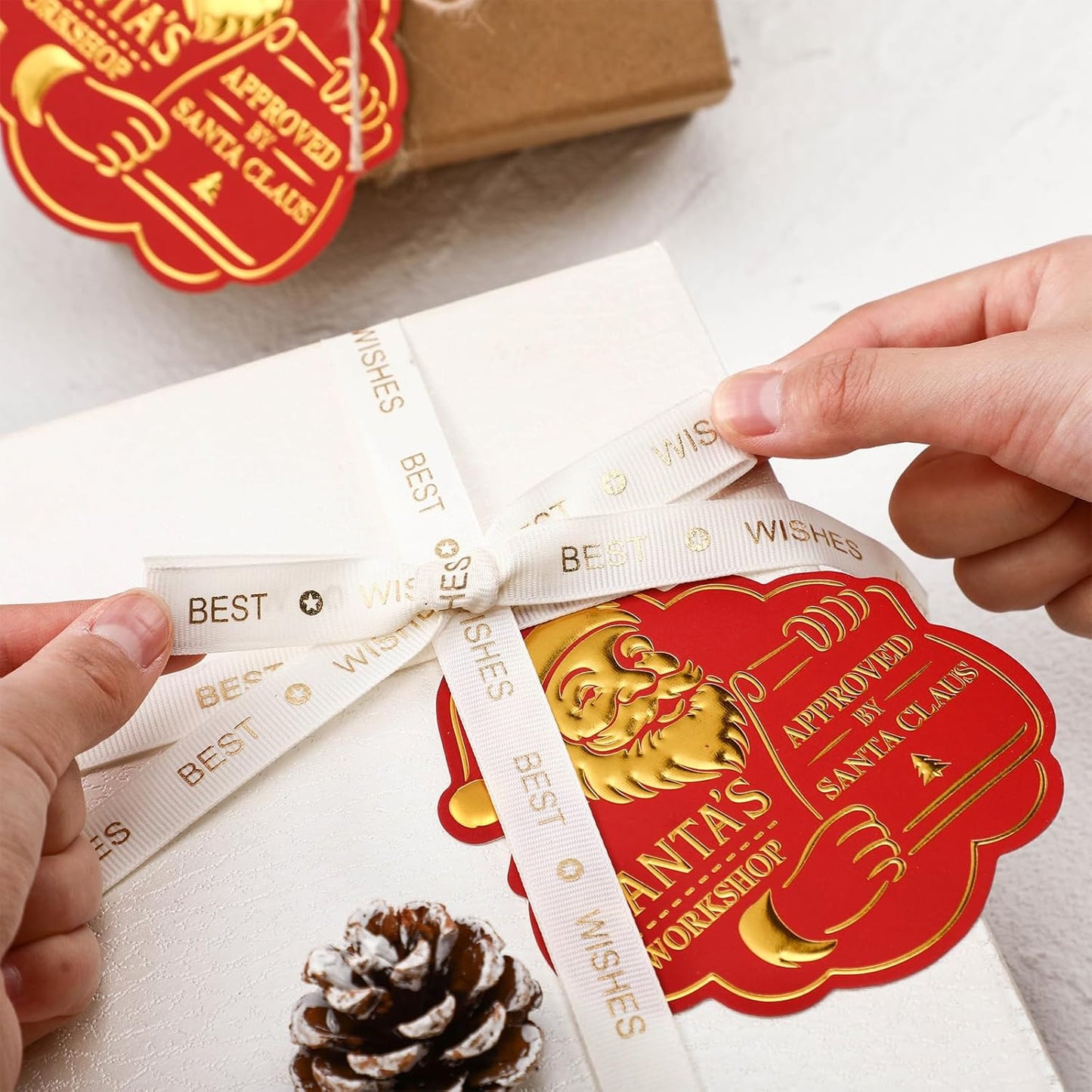 36 Pcs Christmas Gift Tag with String 3D Santa Gift Tag Gold Foil Present from Santa Claus Premium Gold Tags for Kids Christmas Party Decor(Vintage)