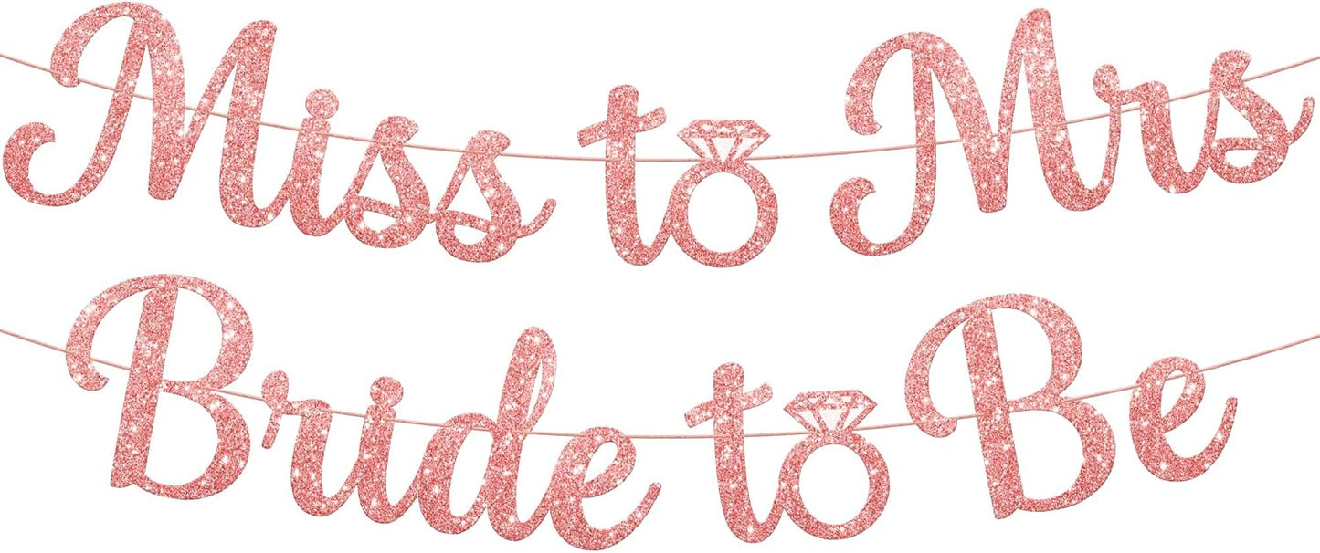 KatchOn, Rose Gold Miss to Mrs Bride to Be Banner - Glitter, 10 Feet, No DIY | Miss to Mrs Banner for Bridal Shower Decorations | Bridal Shower Banner | Bride to Be Sign, Bachelorette Party Decor