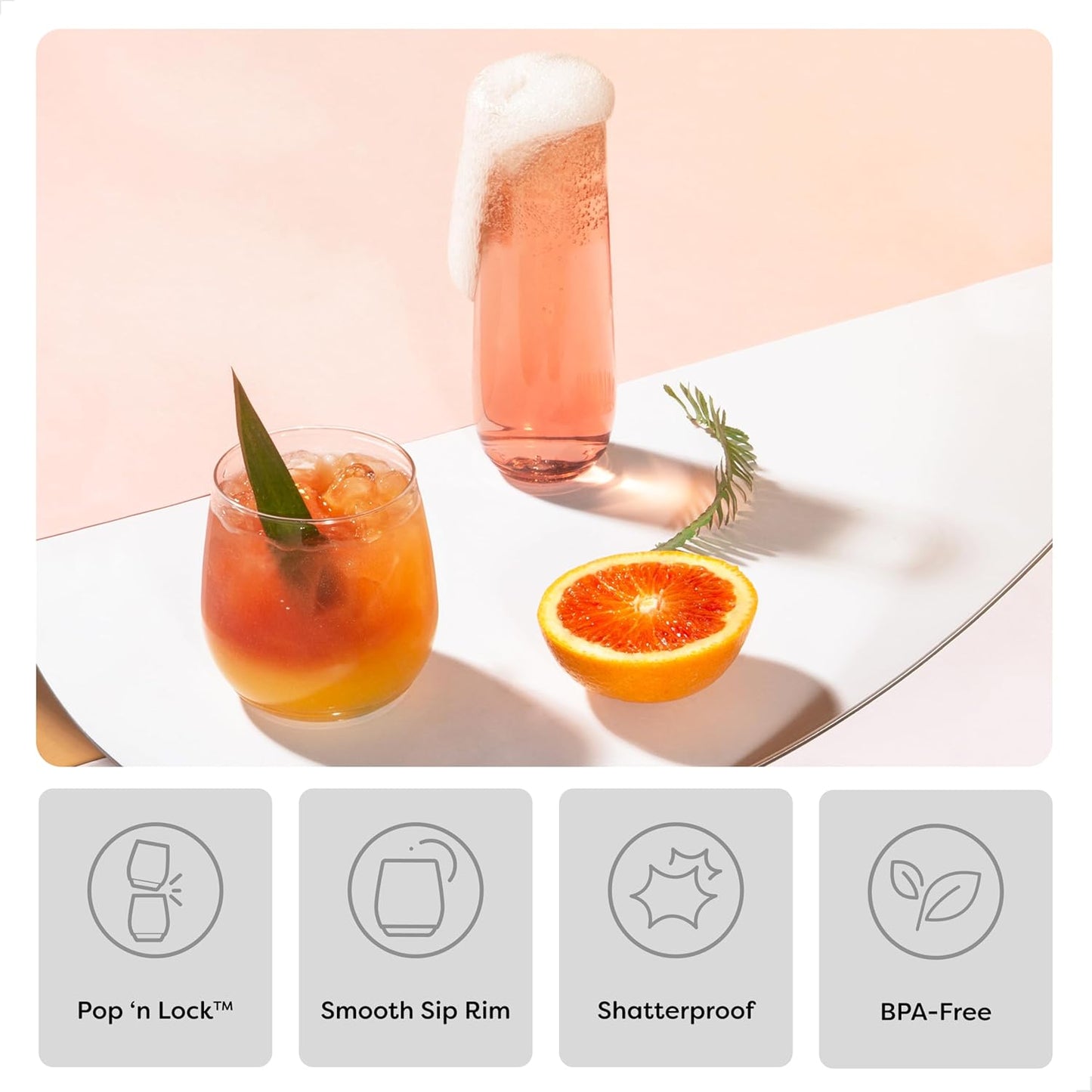 TOSSWARE POP Gold Rim 12oz Vino Jr Set of 12, Premium Quality, Recyclable, Unbreakable & Crystal Clear Plastic Cocktail Glasses