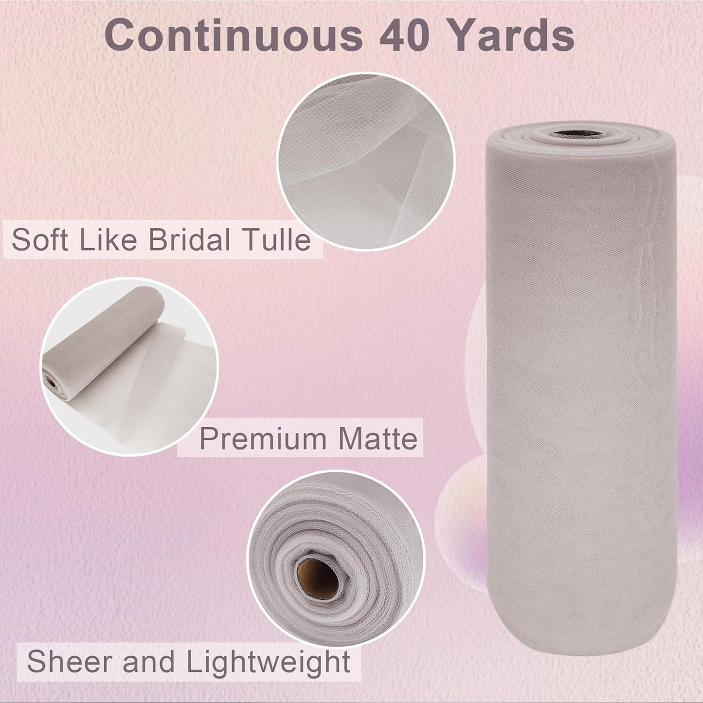 Silver Tulle Fabric Roll Spool Bolt (54 Inch by 40 Yards) Large Tulle Wedding Party Decoration, Tutu Skirt, Table Runner, Gift Wrapping, Bridal Shower, Soft & Drape (Silver)