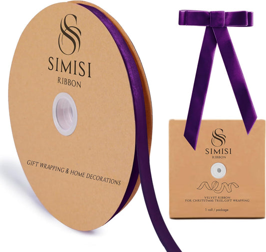 Purple Velvet Ribbon 3/8'' 25 Yards for Christmas Tree, Gift Wrapping, Flower Bouquet, Wreath Decorations, Bow Making