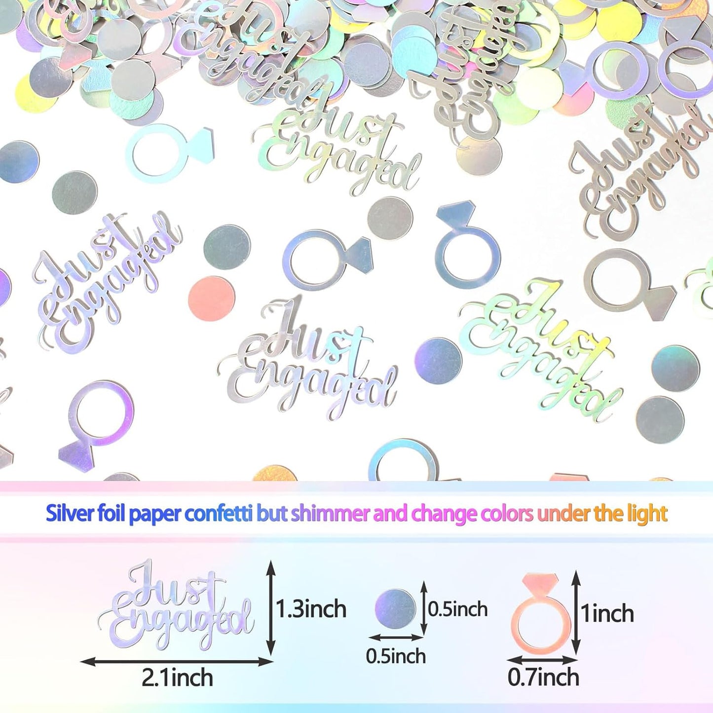 230PC Just Engaged Confetti for Engagement Party Decorations, Wedding Tables, Ring Scatters - Iridescent Themed Bridal Shower, Bachelorette, Hen Party Decor