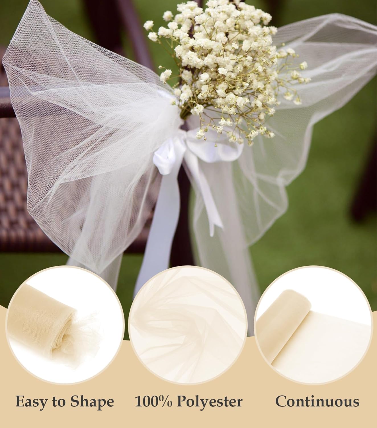 Tulle Fabric Roll, 54" x 10 Yards (30FT) Tulle for Wedding Christmas Decorations Pew Bow Tutu Party Backdrop Baby Shower Table Skirts Gift Wrapping Garden Netting (Soft Sand)