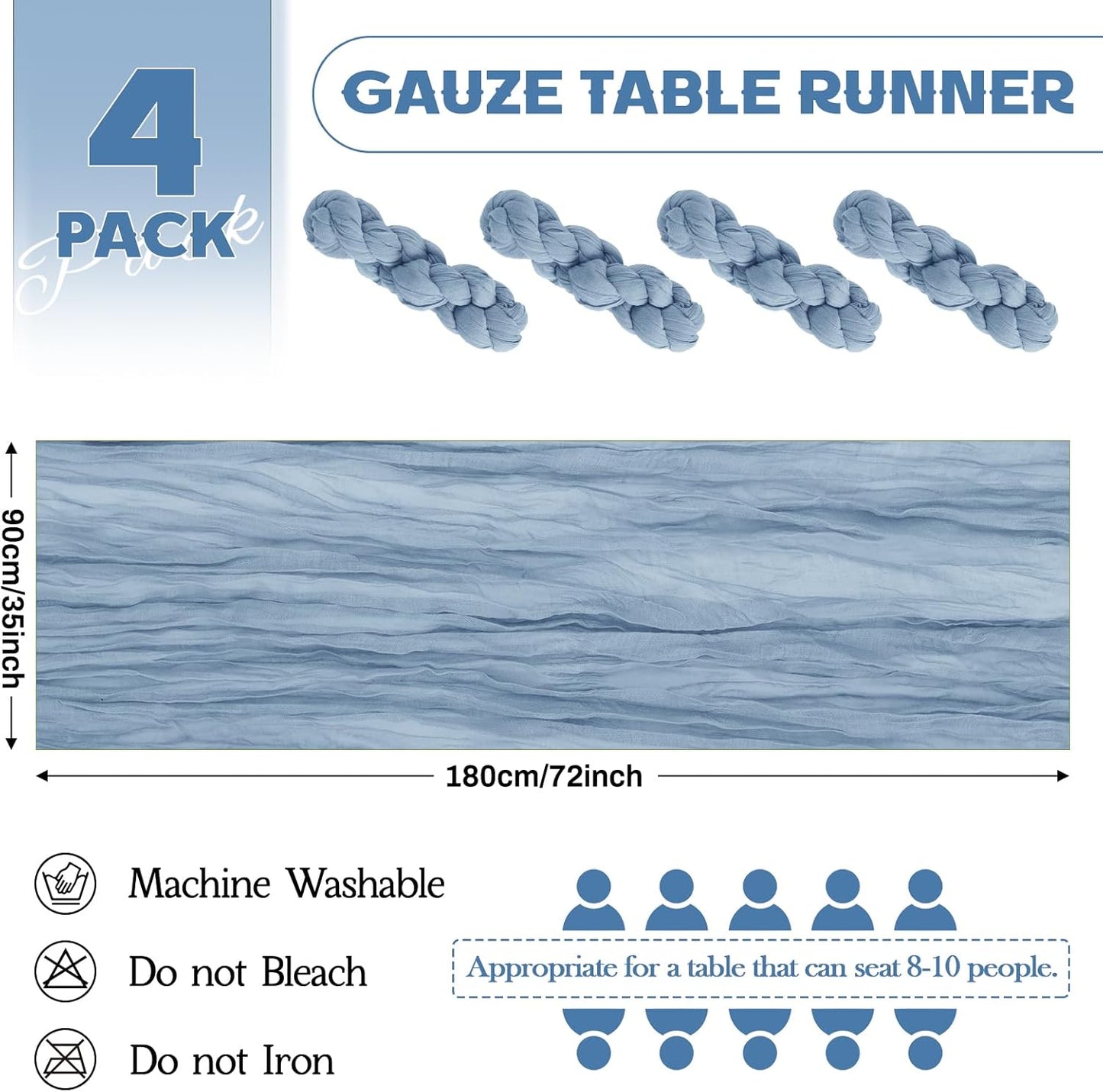 Aktor 4 Pack Dusty Blue Table Runner Boho Cheesecloth Table Runner Semi Sheer Gauze Fabric Runners for Wedding Birthday Baby Shower Party Boho Table Decoration（Dusty Blue）