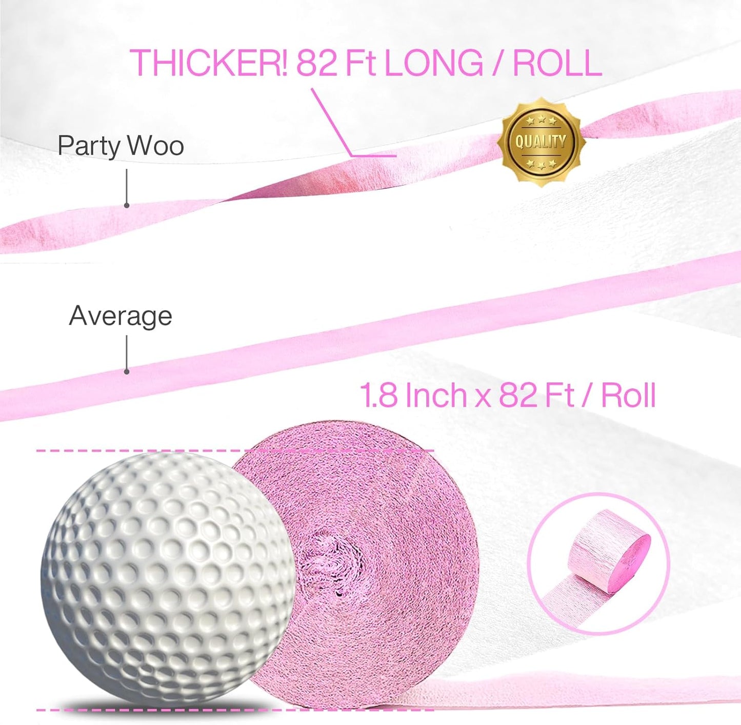 PartyWoo Crepe Paper Streamers 4 Rolls 328ft, Pack of Crepe Paper Perl Pink Streamers Decorations, Crepe Paper for Birthday Decorations, Party Decorations, Wedding Decorations (1.8 in x 82 Ft/Roll)