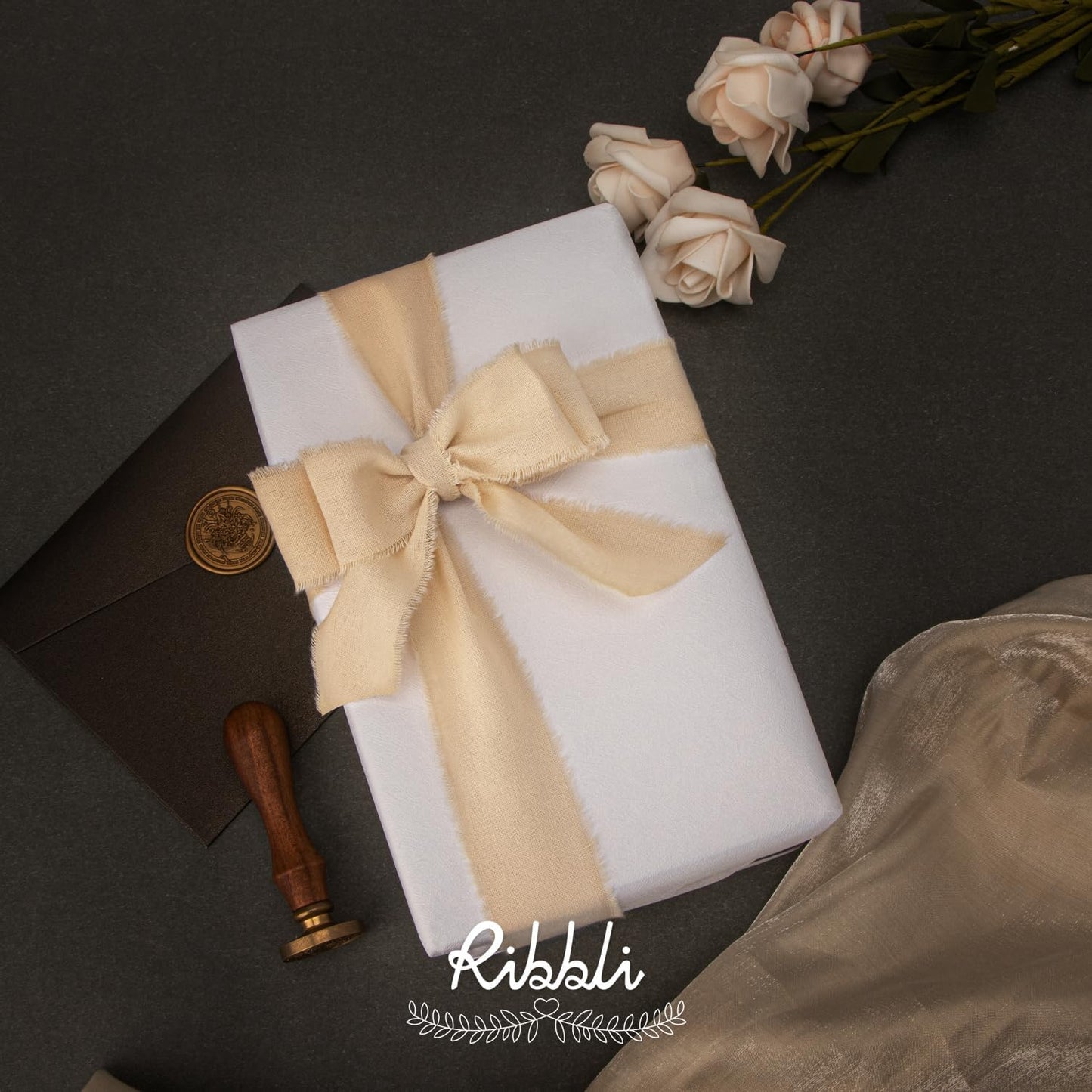 Ribbli 3 Rolls Nude Ribbon 1.5 Inch x 18Yards Beige Handmade Cotton Frayed Fringe Ribbons for Gift Wrapping Wedding Invites Bridal Bouquets Baby Shower DIY Crafts Home Decor