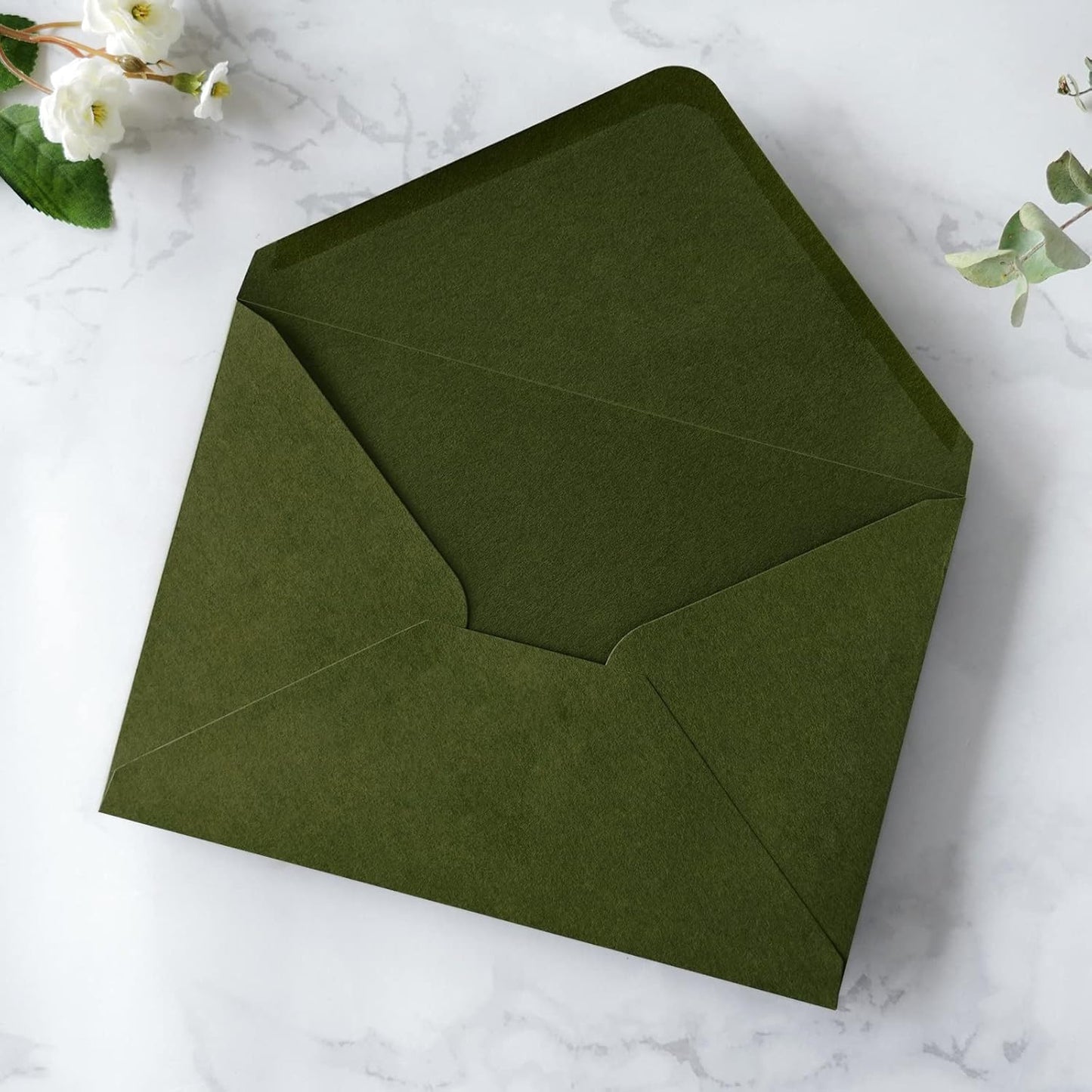 PONATIA 50 PCS/Pack A7 Envelopes, 5.25 x 7.28'' Olive Green Envelopes For 5x7'' Weddings Invitation Cards, Christmas Gift Cards, Acrylic Invitations, Photos and Any 5x7" Inserts