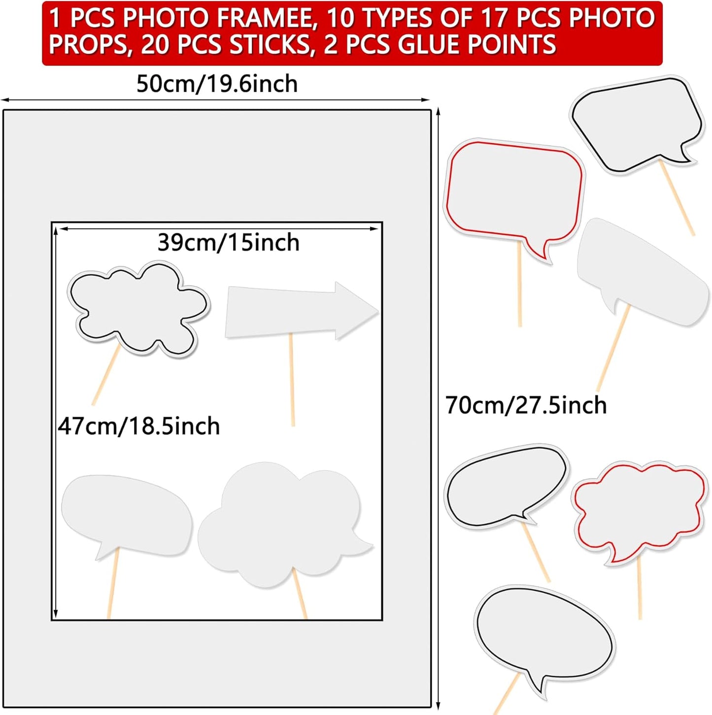 18pcs Blank Photo Booth Props Black Chalkboard Photo Booth Props Frame with Bubble DIY Photo Props for Birthday Wedding Party Supplies（White）