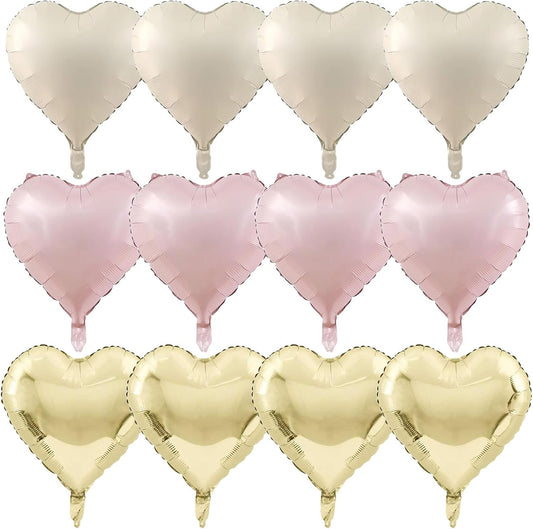Dusty Pink Cream Heart Balloons, 12Pcs 18 Inch Retro Blush Pink Nude Apricot Beige Pastel Gold Neutral Heart Shape Foil Balloon for Birthday Wedding Baby Bridal Shower Valentines Party Decorations