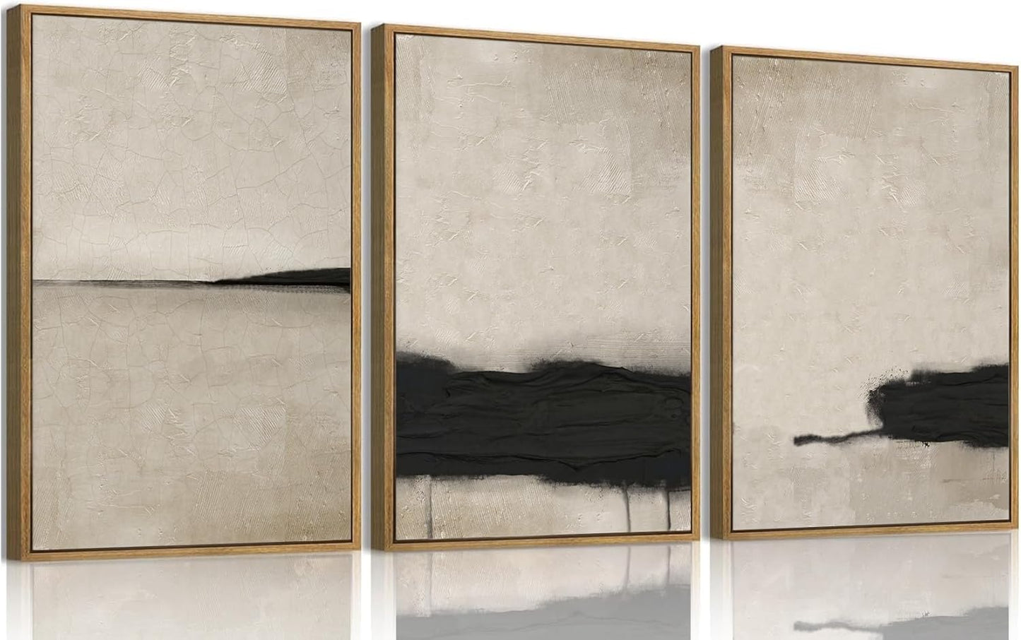 myusuar 3 Piece Large Modern Abstract Canvas Framed Wall Art For Living Room, Black And Beige Vintage Minimalist Wall Art Decor Posters Prints For Bedroom Office 24x36in