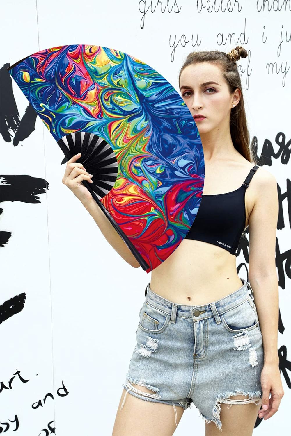 Amajiji Large Folding Hand Rave Fan Popping Fan for Line Dancing Clacking Fans for Boots On The Ground Dance,Party,Decoration,Festival (Ice Ｆire)