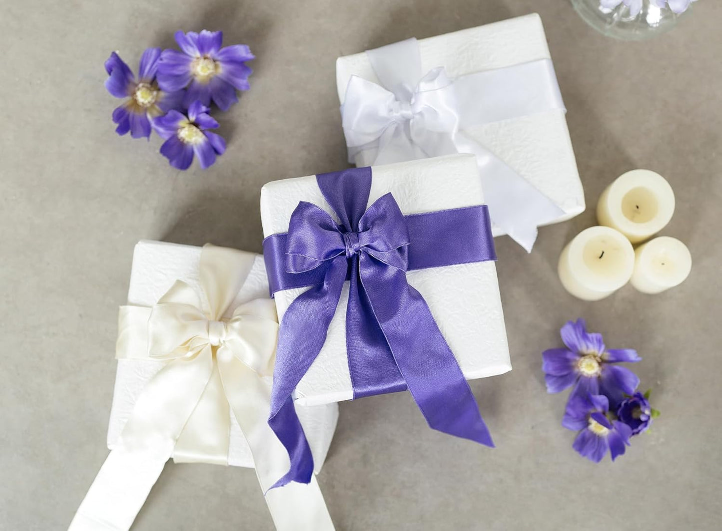 White Satin Ribbon Double-Faced Wired Ribbons for Gift Wrapping Flower Bouquet Bows Wedding Invitation Christmas Decor Crafts 1-1/2 Inch 10 Yards