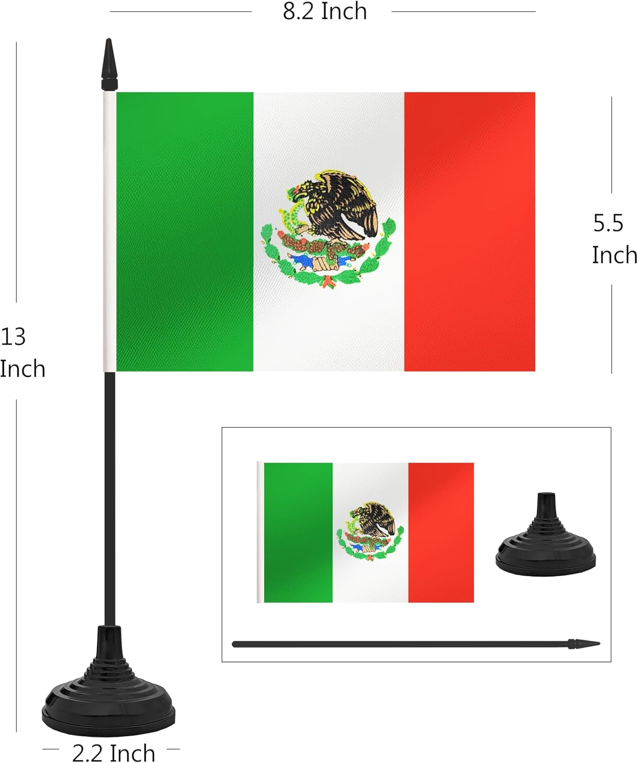 12 Pack Mexico Desk Flag Set, Mexican Table Office Flag, Small Miniature Desktop Flag With Black Pole and Black Base, Classroom, Offices Meeting Desk Decoration (Mexico)